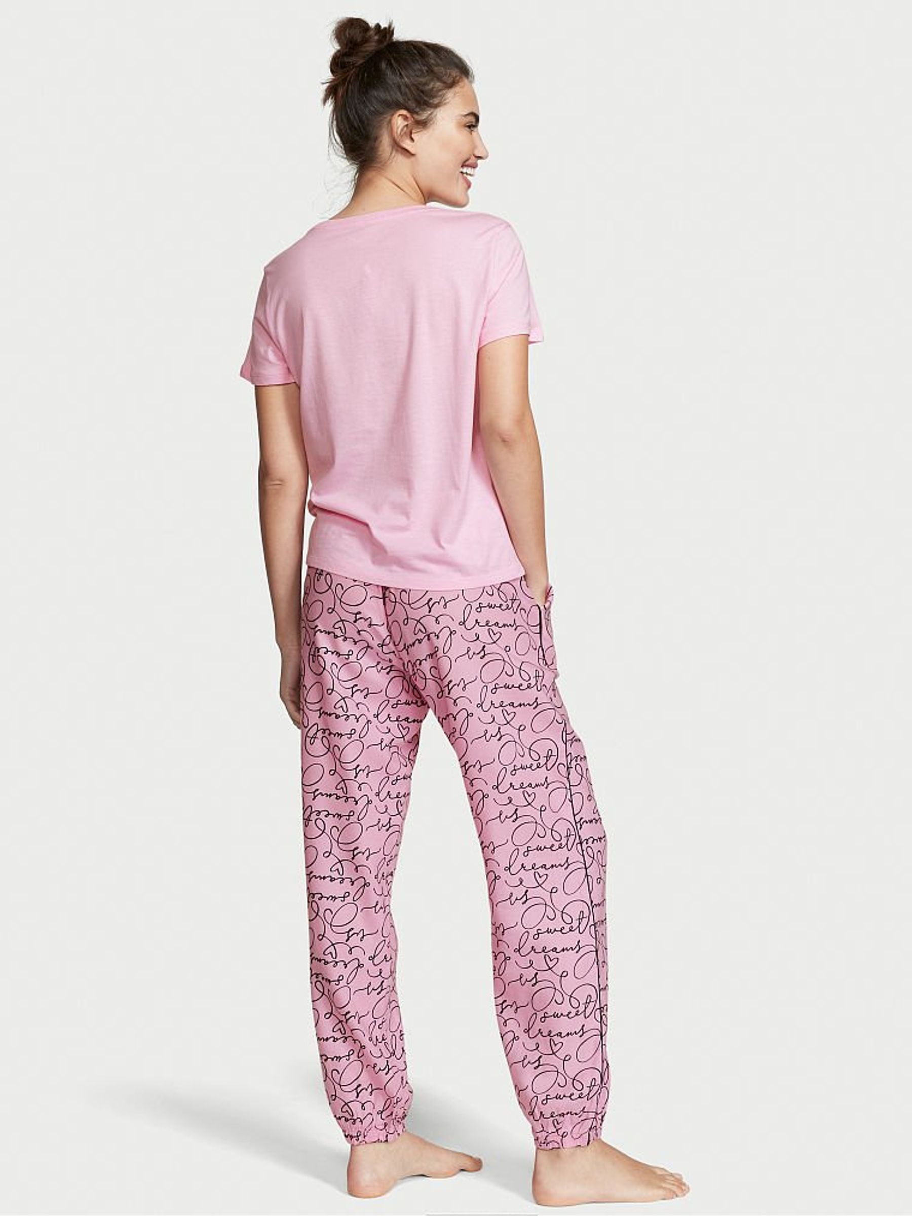Flora Pink Script Short Sleeve T-Shirt Flannel Pyjamas - Image 2 of 4