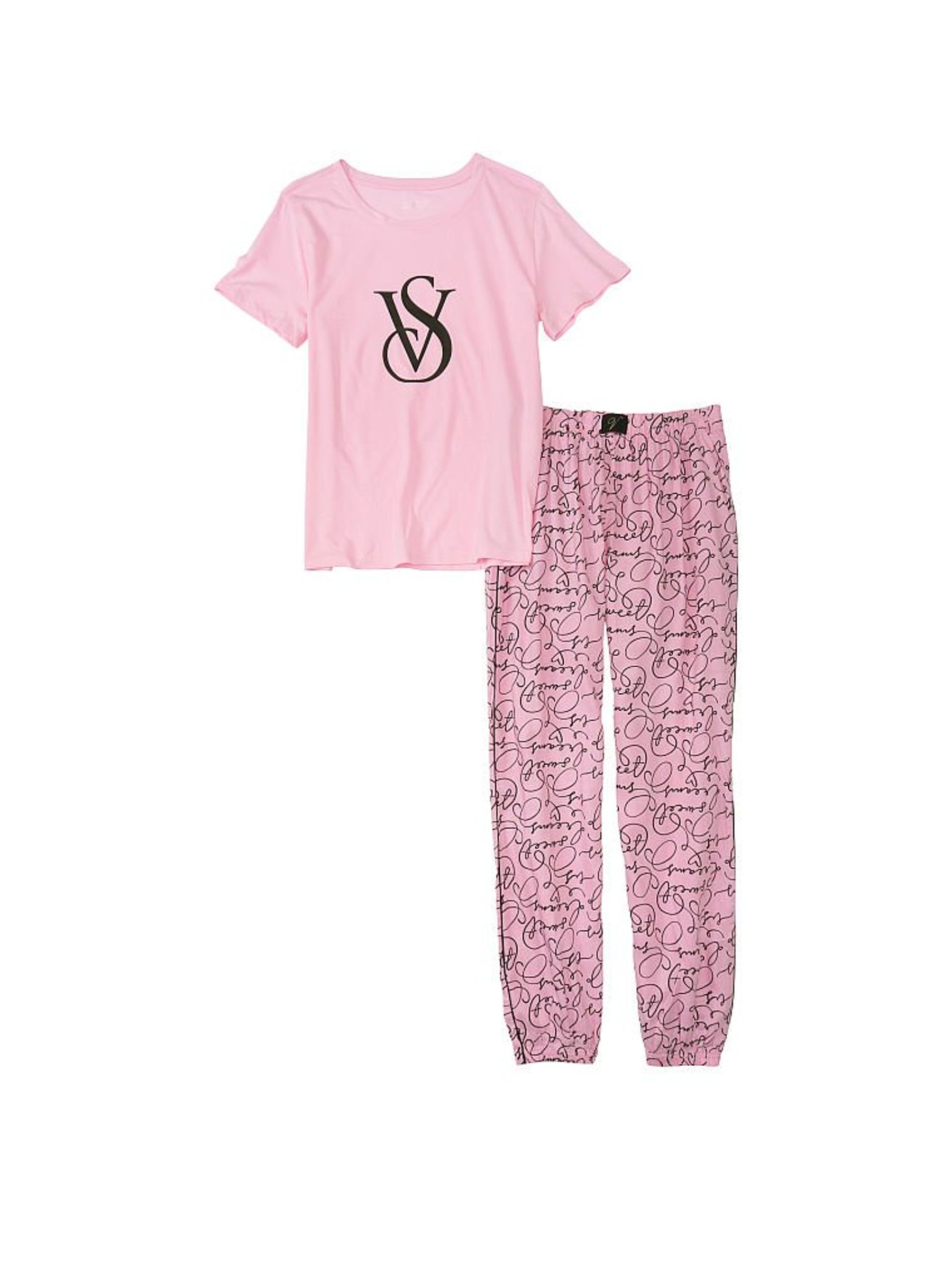 Flora Pink Script Short Sleeve T-Shirt Flannel Pyjamas - Image 3 of 4