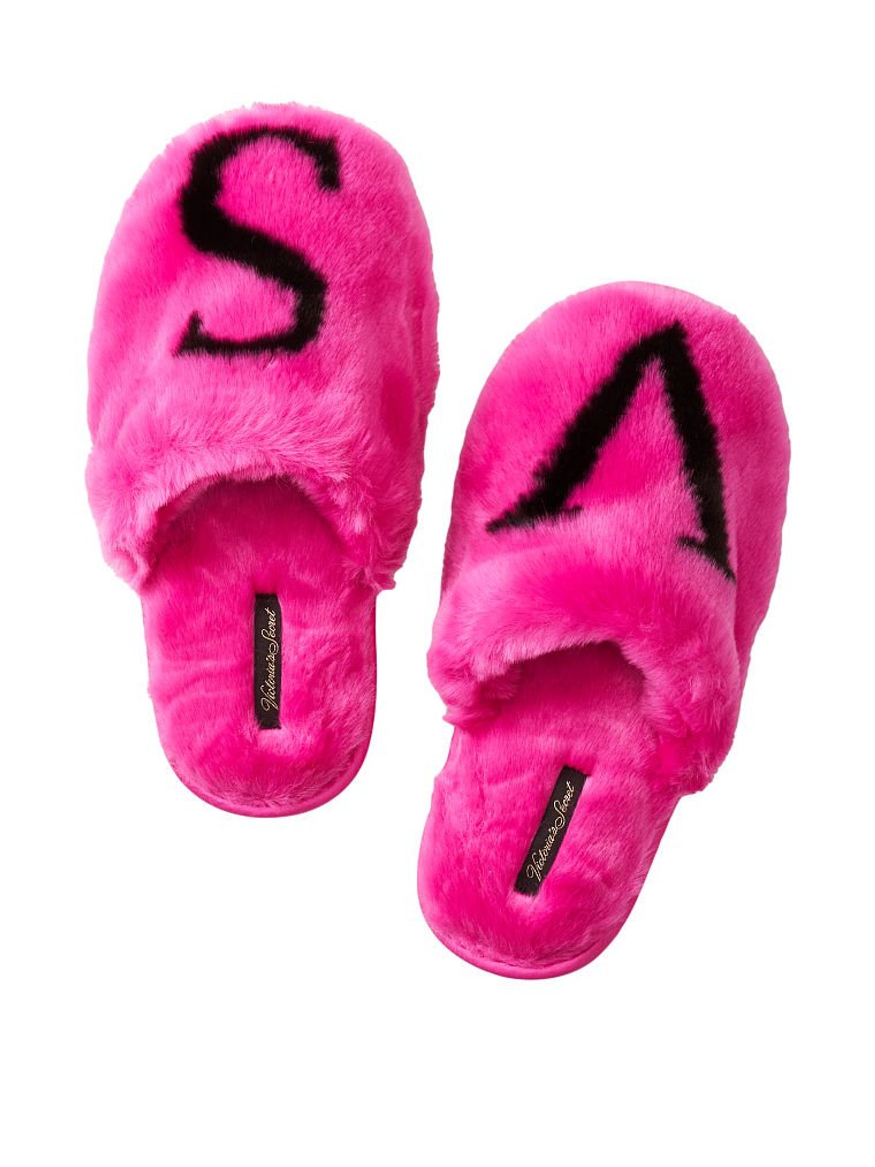 Pink Victoria's Secret Logo Faux Fur Slippers Victoria's Secret