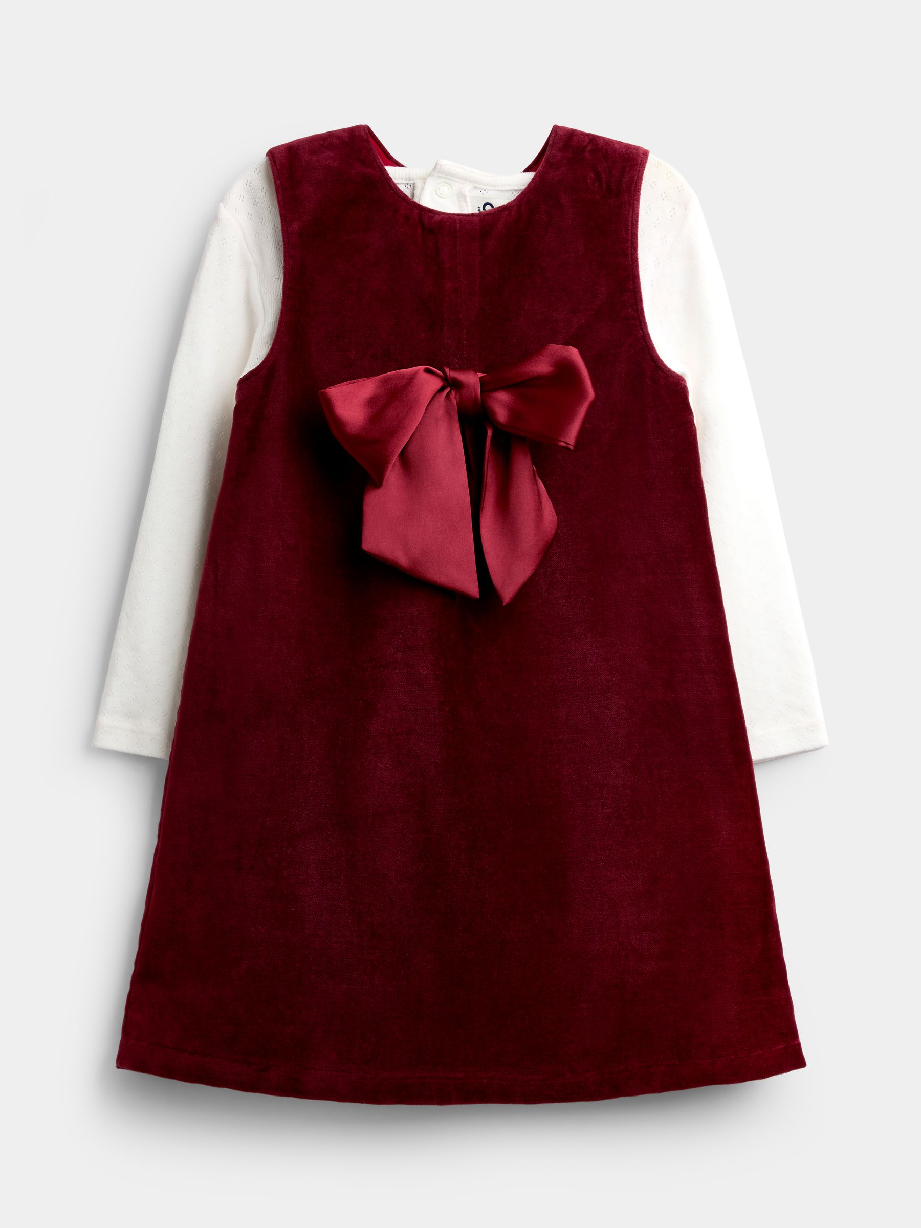 Burgundy Red Christmas Bow Pinny Dress & Top Set - Image 1 of 6