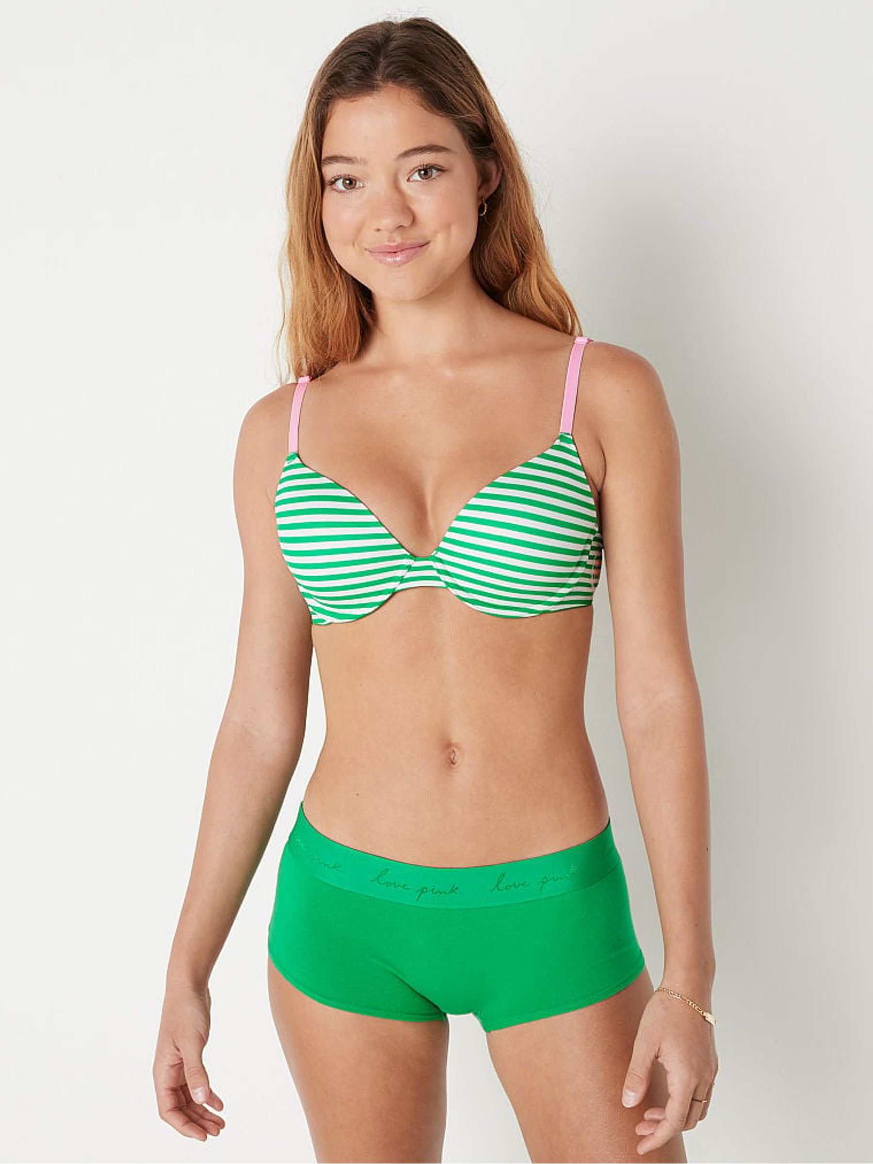 Happy Camper Green Stripe Smooth Lightly Lined Bra - Image 1 of 5