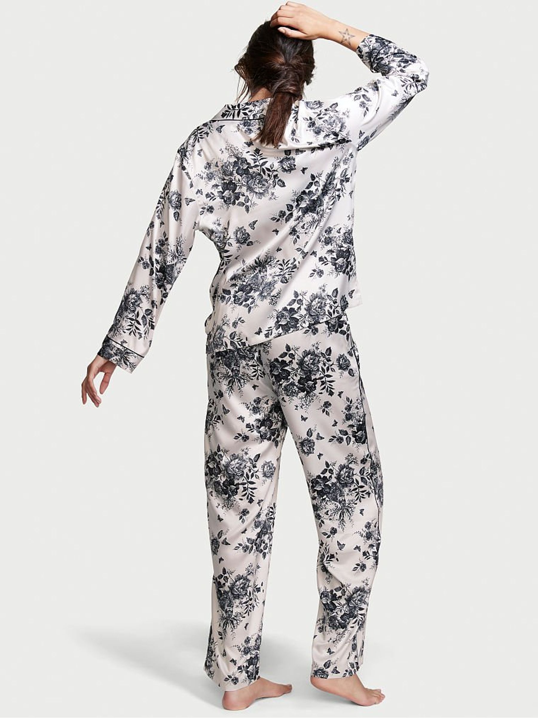 White Hidden Bunny Toile Satin Long Pyjama Set - Image 2 of 4
