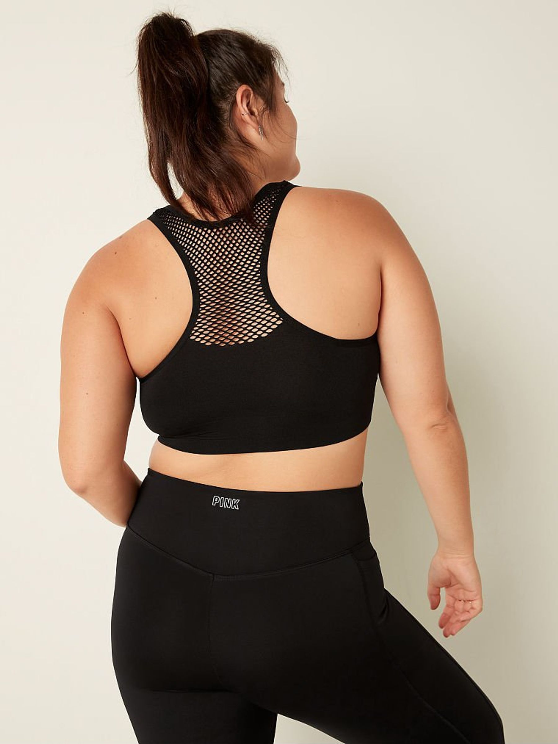 Pure Black Seamless Low Impact Racerback Sports Bra - Image 2 of 4