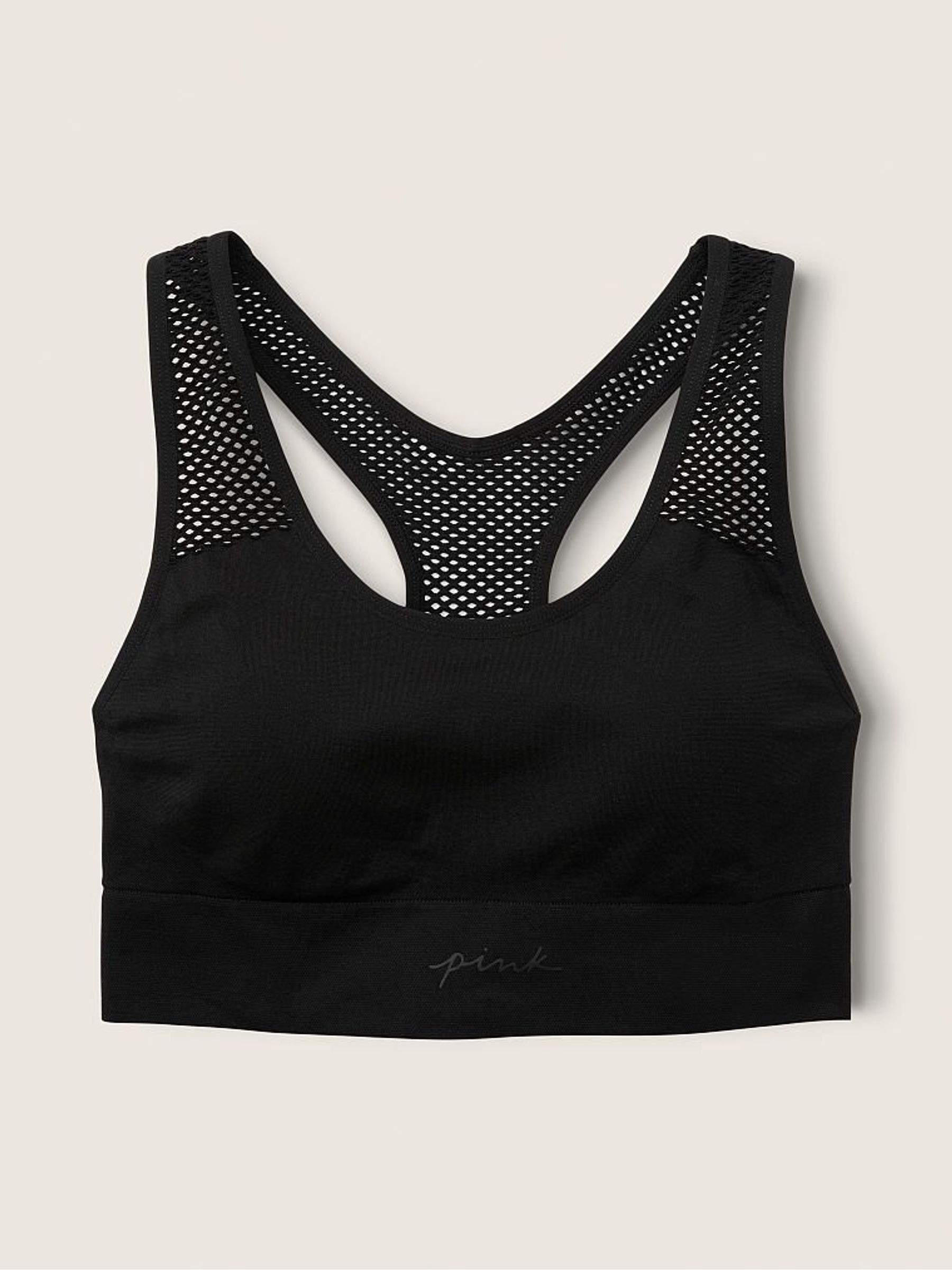 Pure Black Seamless Low Impact Racerback Sports Bra - Image 3 of 4