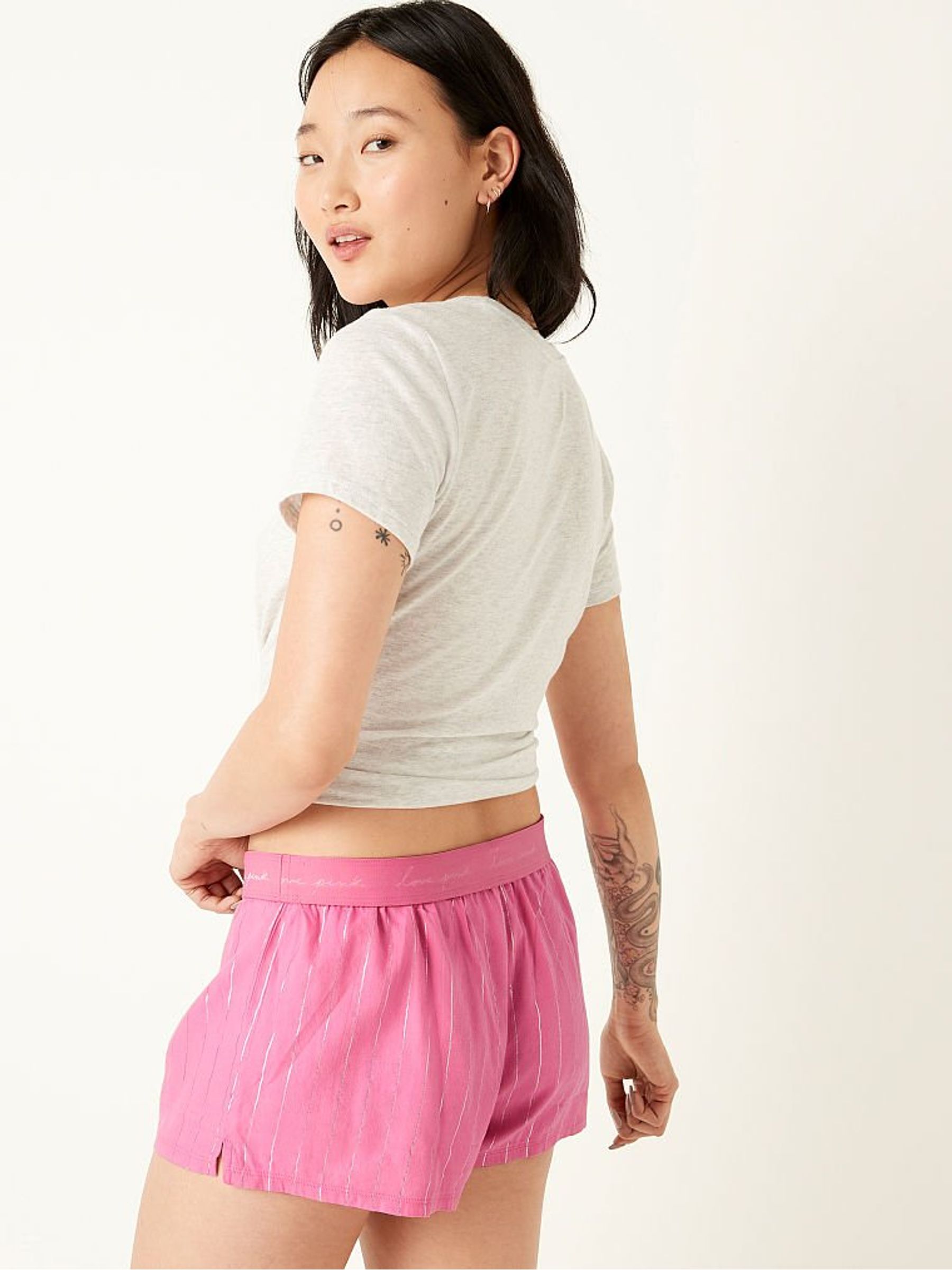 Dahlia/ Silver Stripe Flannel Sleep Boxy Shorts - Image 2 of 3