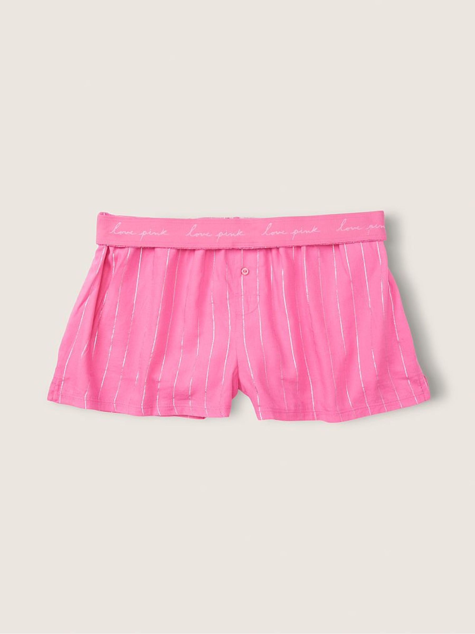 Dahlia/ Silver Stripe Flannel Sleep Boxy Shorts - Image 3 of 3