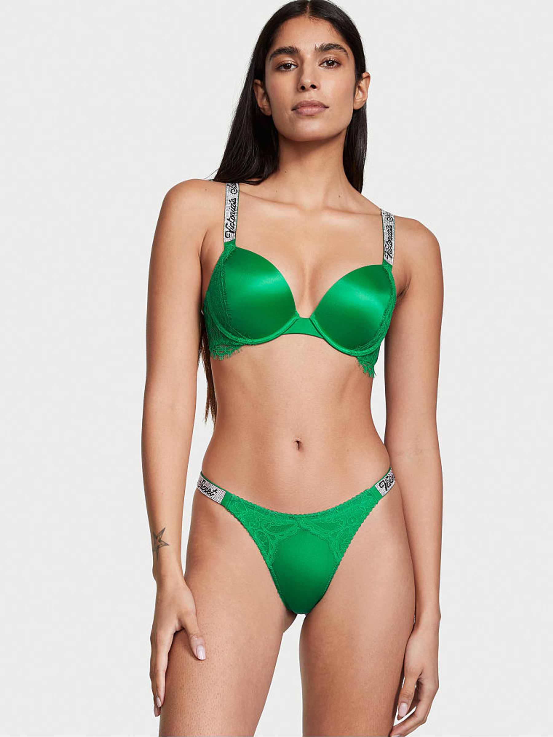 Verdant Green Smooth Shine Strap Push Up Bra - Image 3 of 5