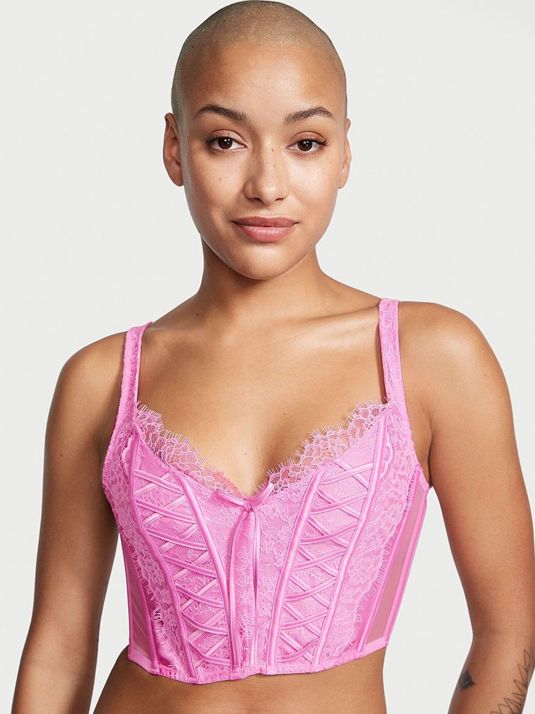 Lilac Chiffon Purple Lace Unlined Corset Bra Top - Image 1 of 3