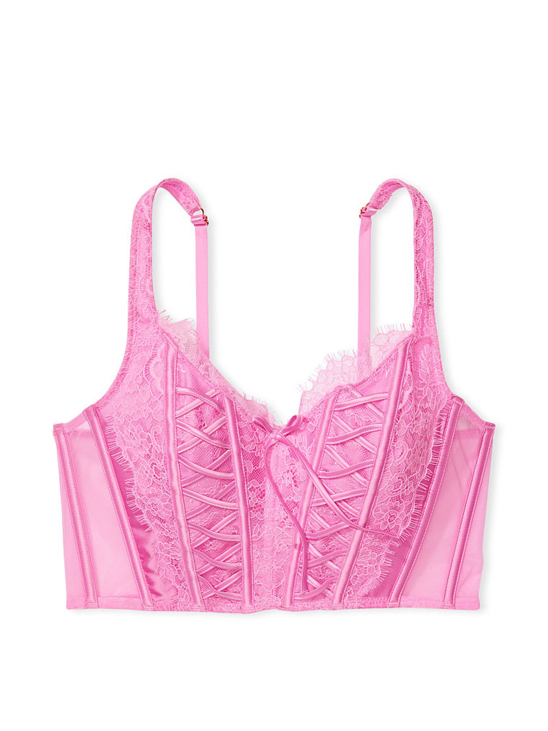 Lilac Chiffon Purple Lace Unlined Corset Bra Top - Image 3 of 3
