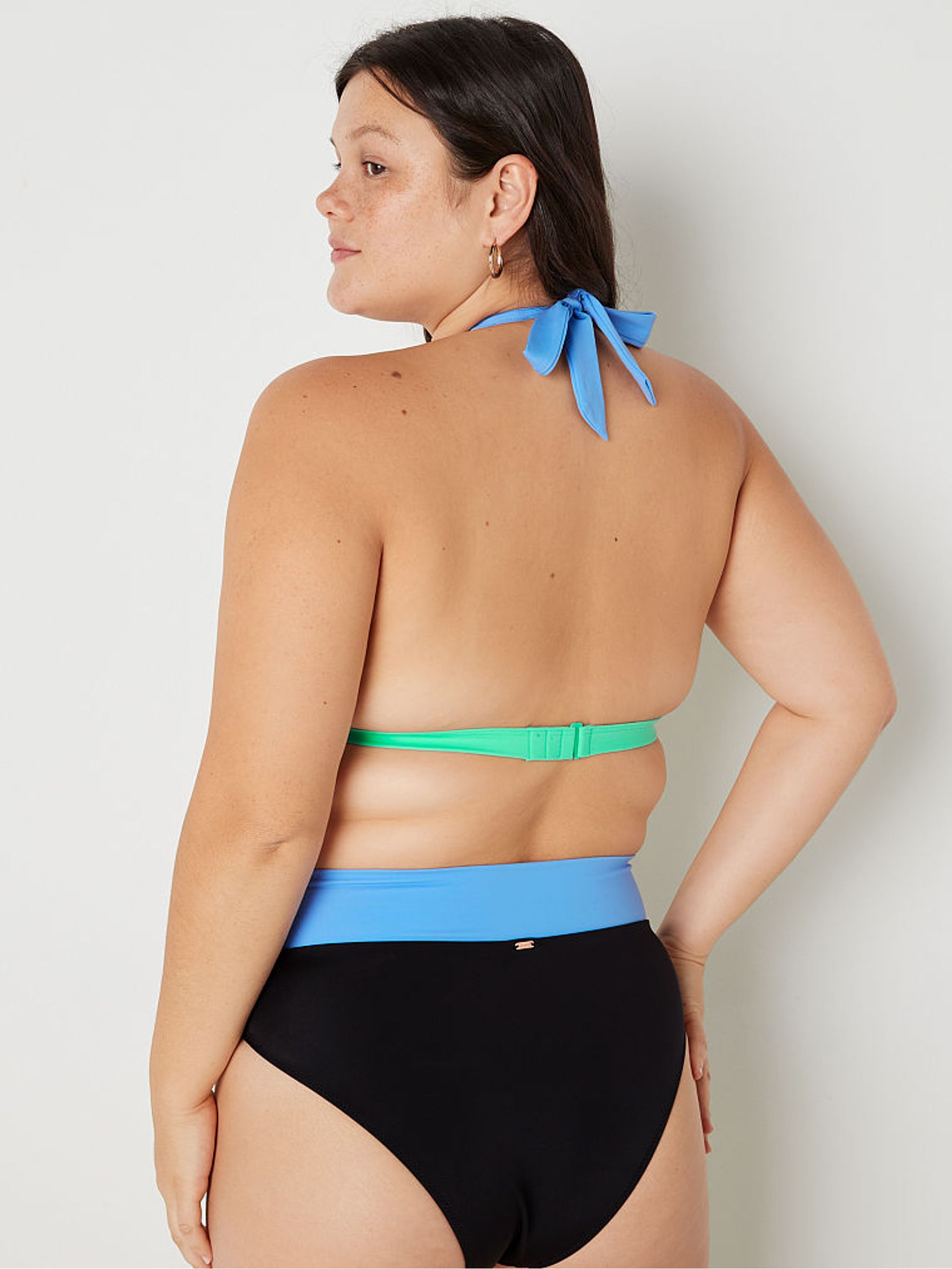 Cornflower Blue Colour Block Push Up Push Up Triangle Halterneck Bikini Top - Image 2 of 4