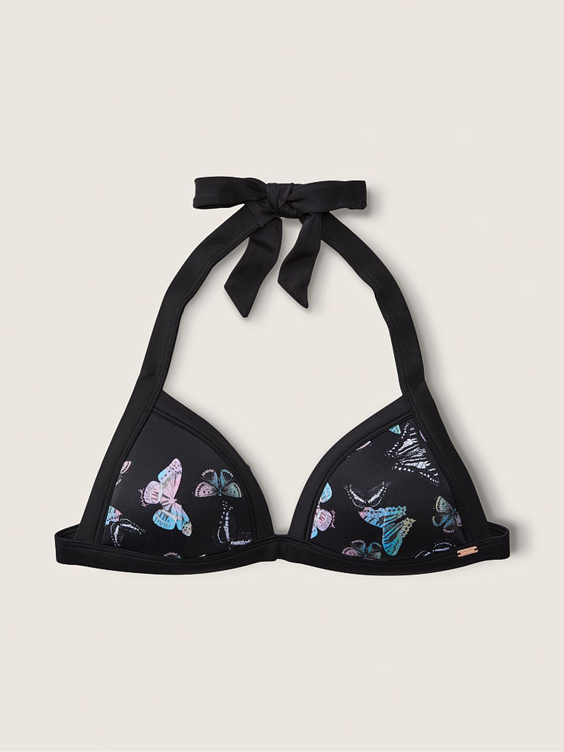 Dark Charcoal Grey Butterfly Push Up Triangle Halterneck Bikini Top - Image 4 of 4