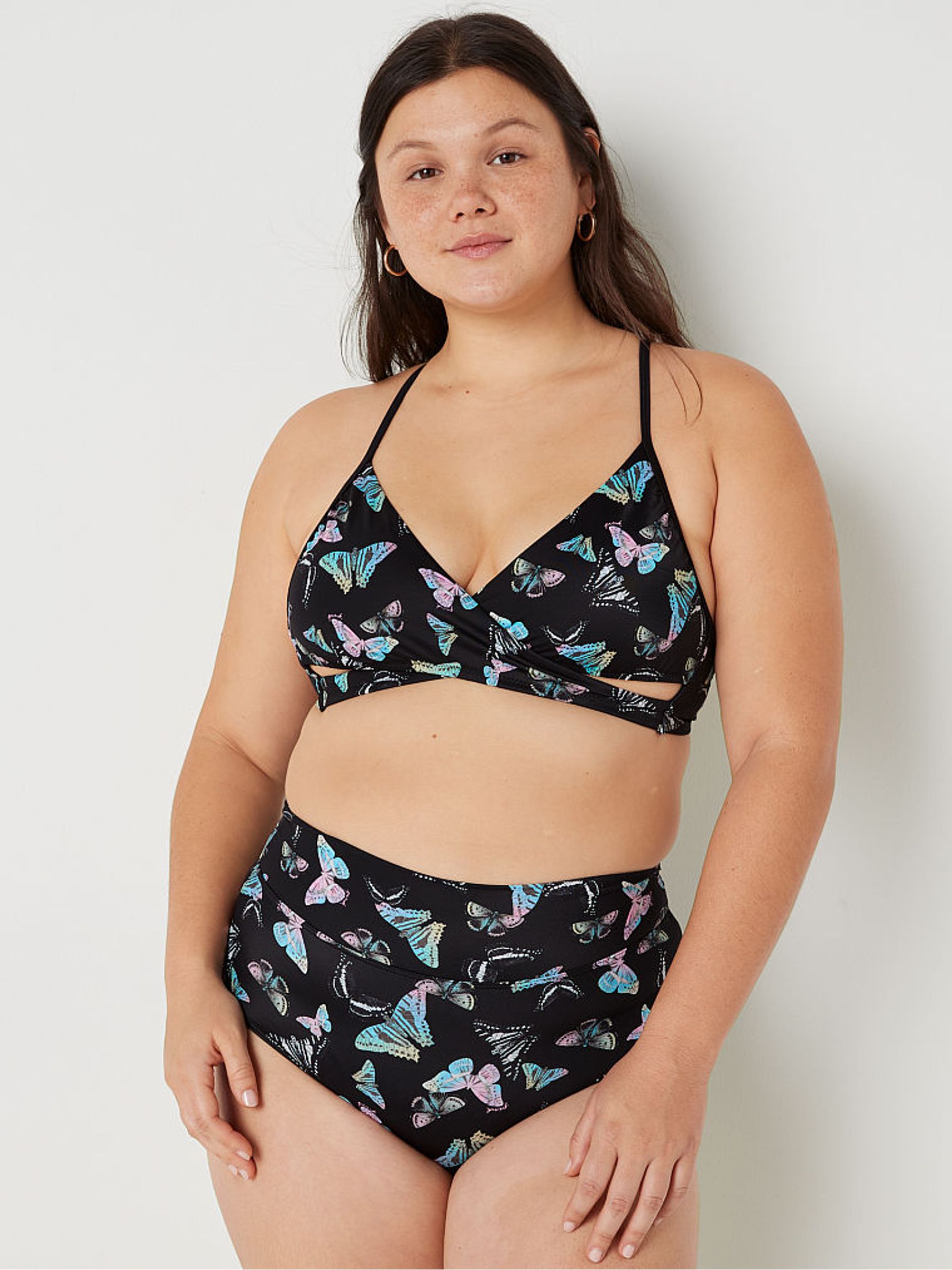Dark Charcoal Black Wrap Bikini Top - Image 1 of 4