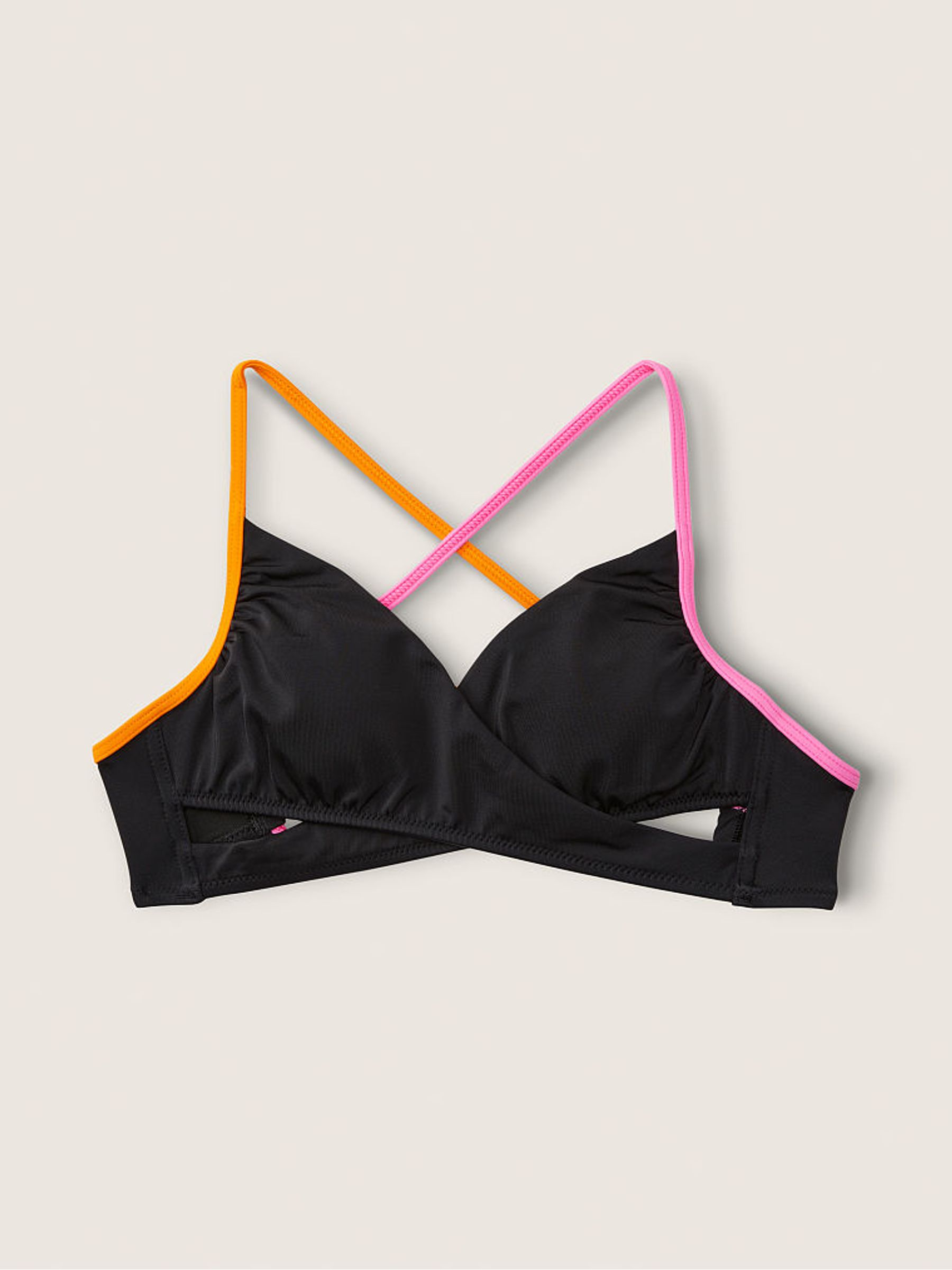 Radiant Rose Pink Colour Block Halter Push Up Triangle Halterneck Bikini Top - Image 4 of 4
