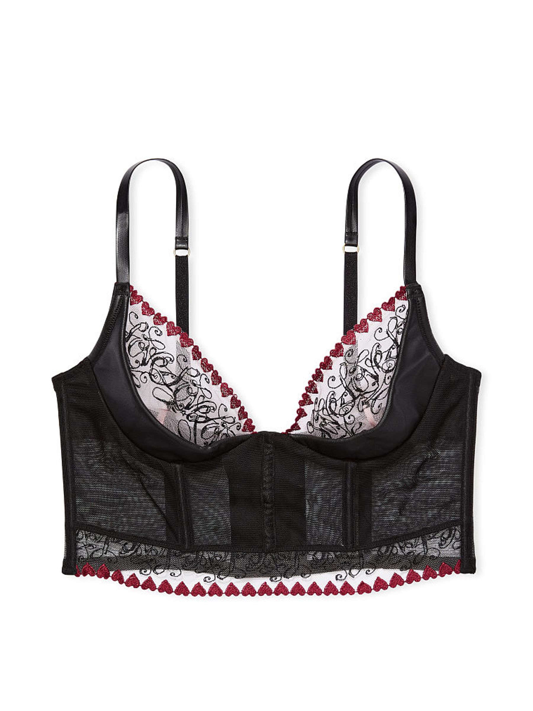 Black Embroidered Quarter Cup Corset Bra Top - Image 4 of 4
