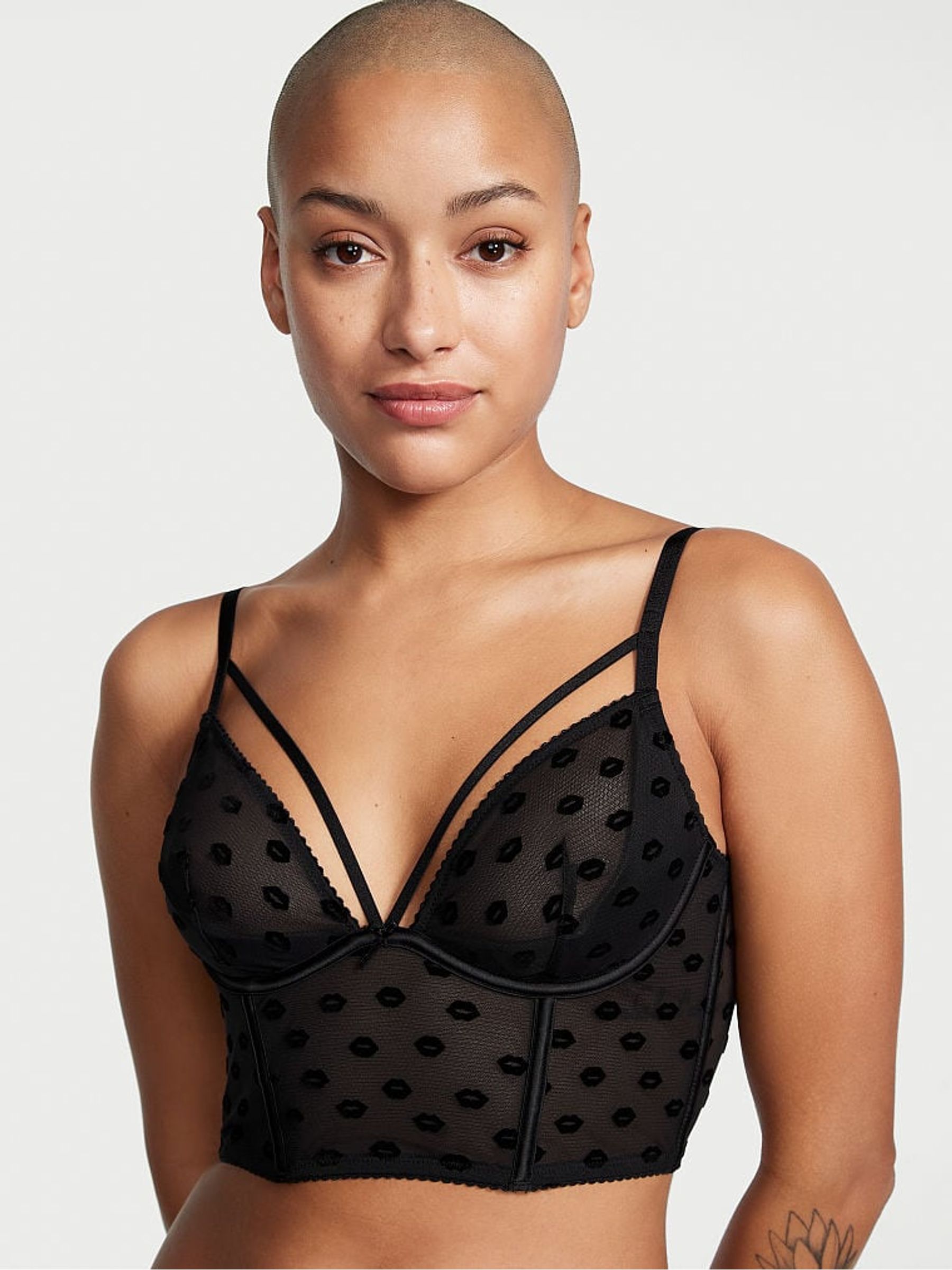 Black Strappy Quarter Cup Corset Bra Top - Image 1 of 3