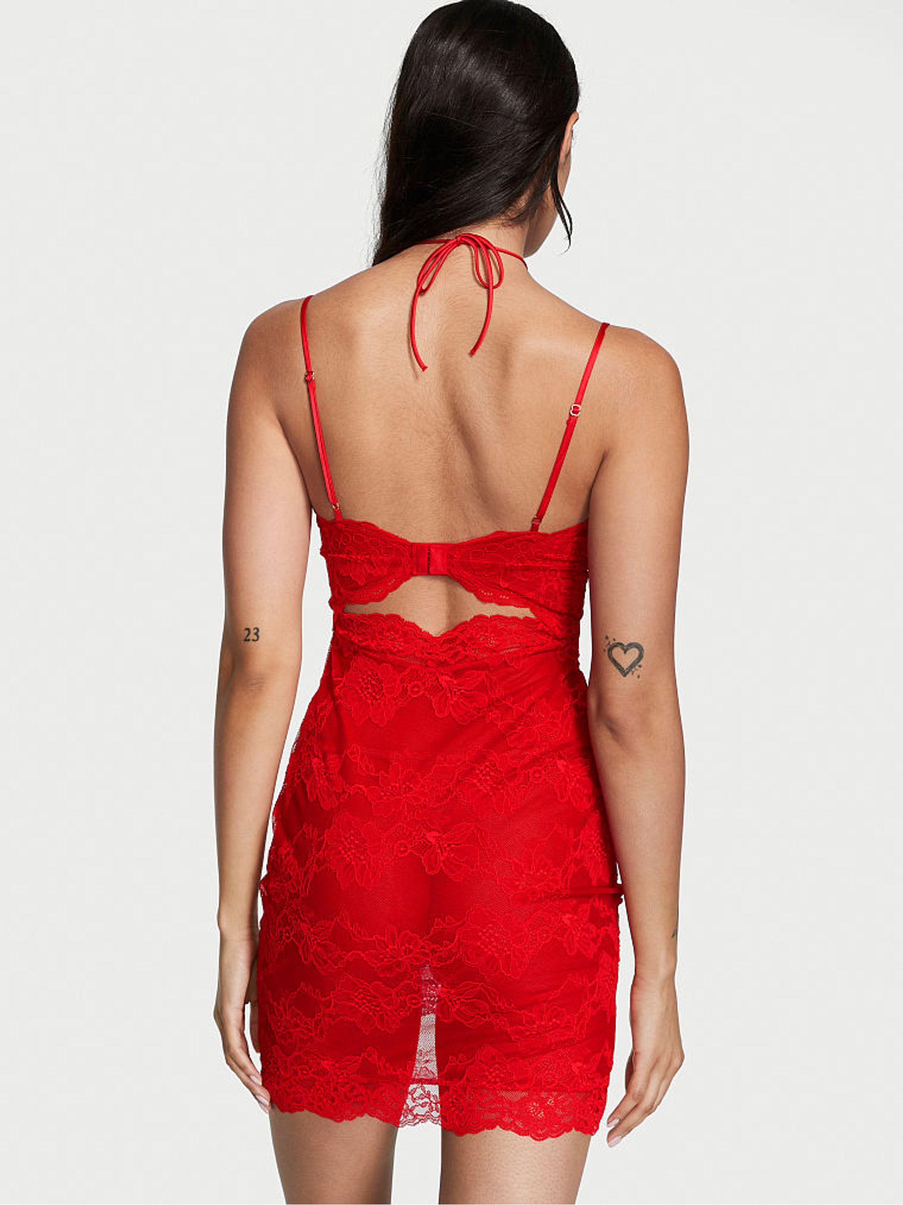 Lipstick Red Ruched Lace Cutout Dress - Image 2 of 3