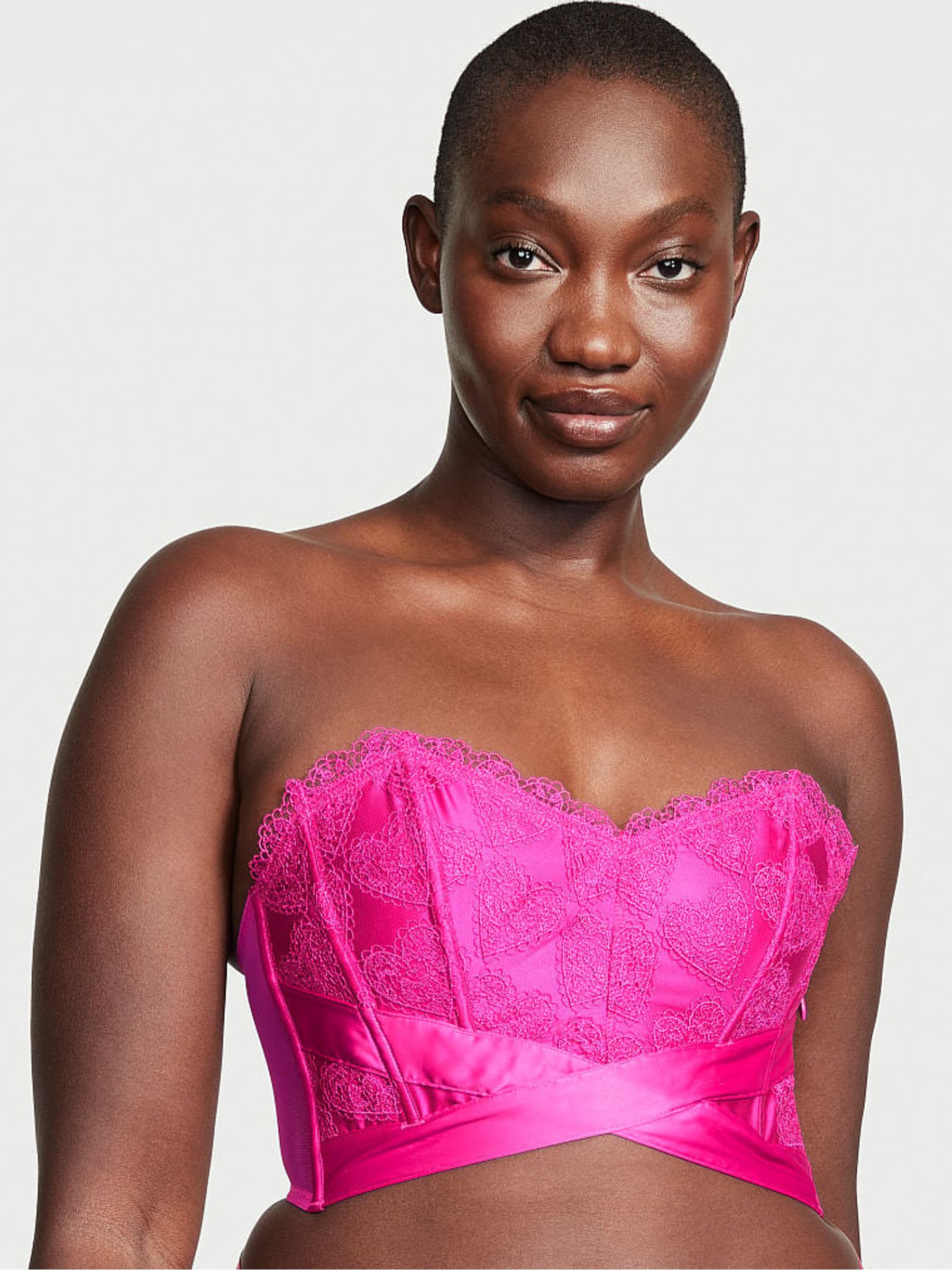 Fuschia Frenzy Pink Embroidered Strapless Corset Bra Top - Image 1 of 1