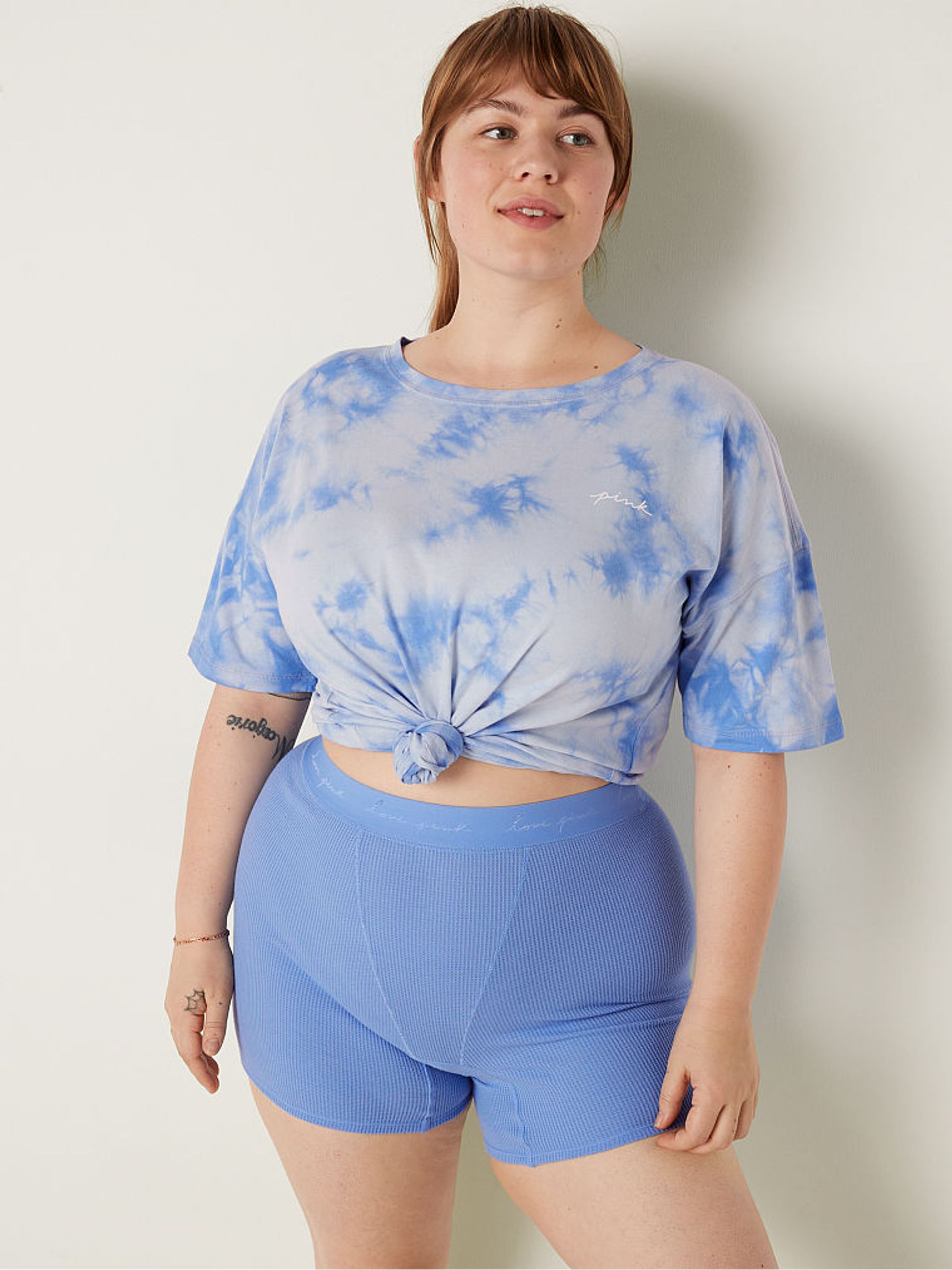 Cornflower Tie Dye Blue Cotton Brief Short Pyjamas - Image 1 of 4
