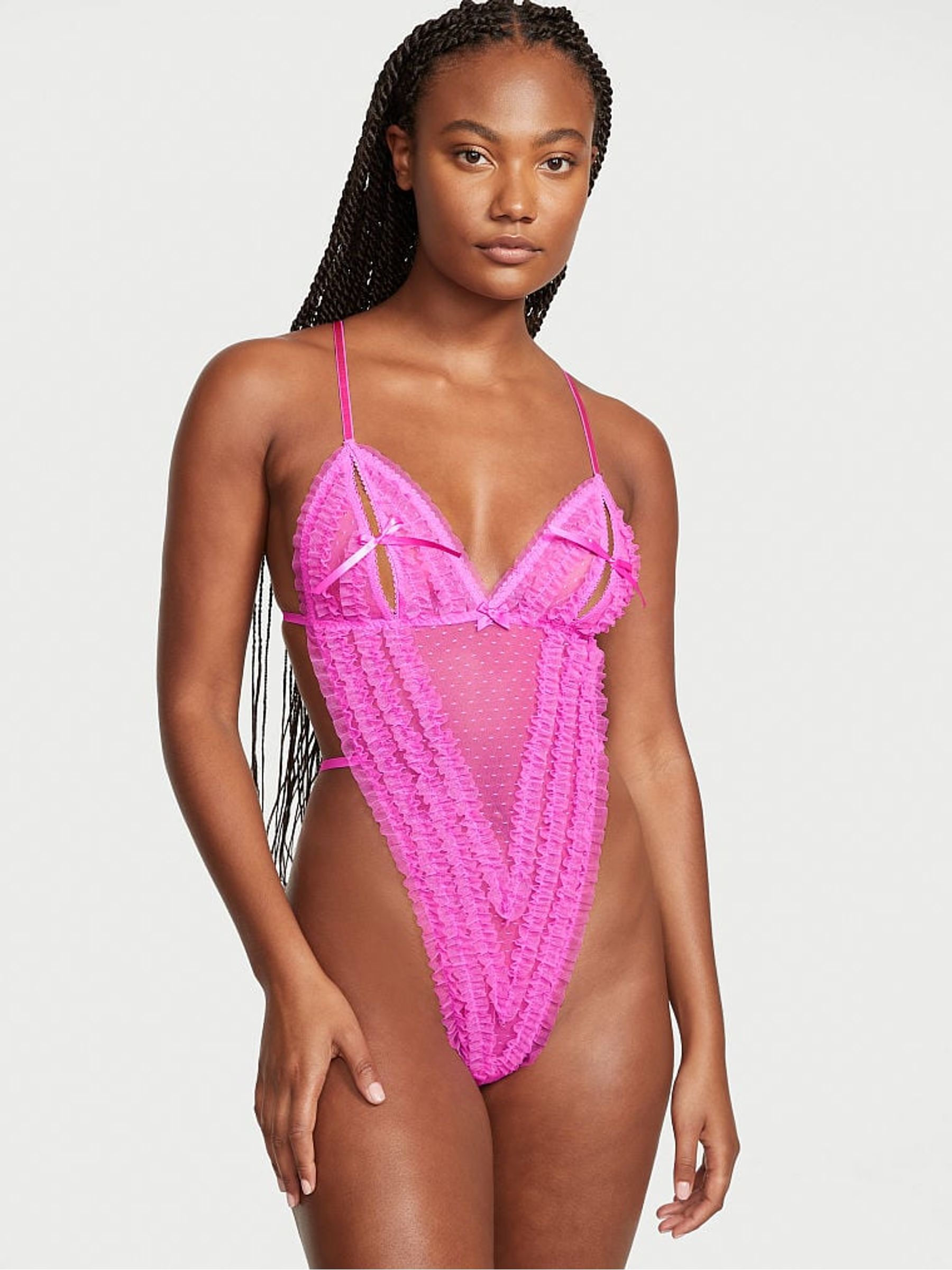 Pink Berry Lace Peekaboo Ruffle Bodysuit - Image 1 of 2