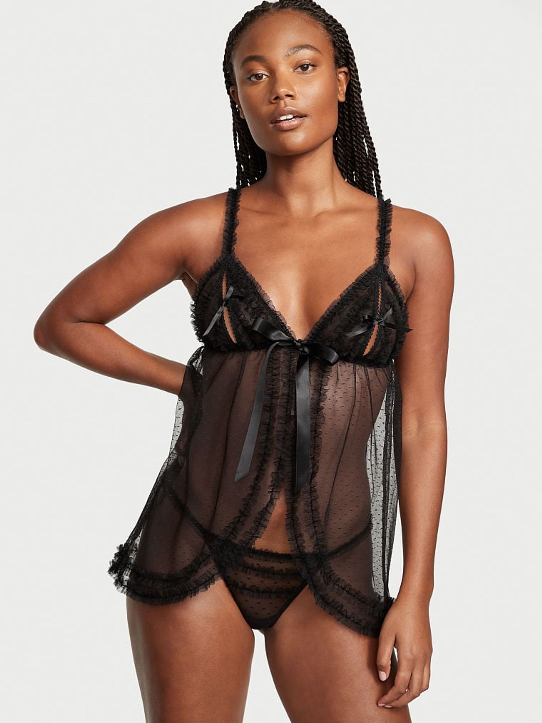 Black Ruffle Peekaboo Babydoll - Image 1 of 3