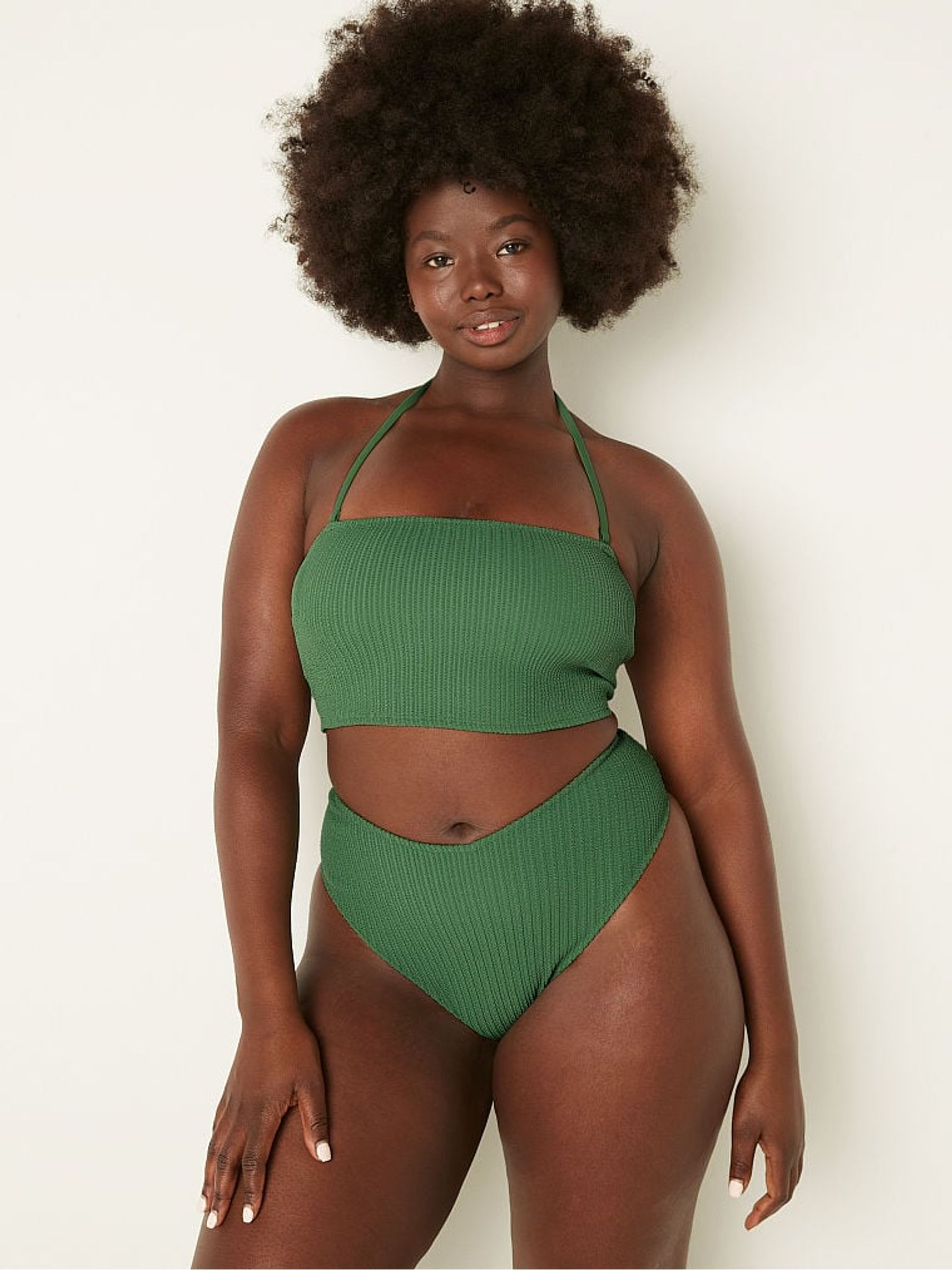 Forest Pine Green High Waisted Crinkle Bikini Bottom - Image 1 of 5