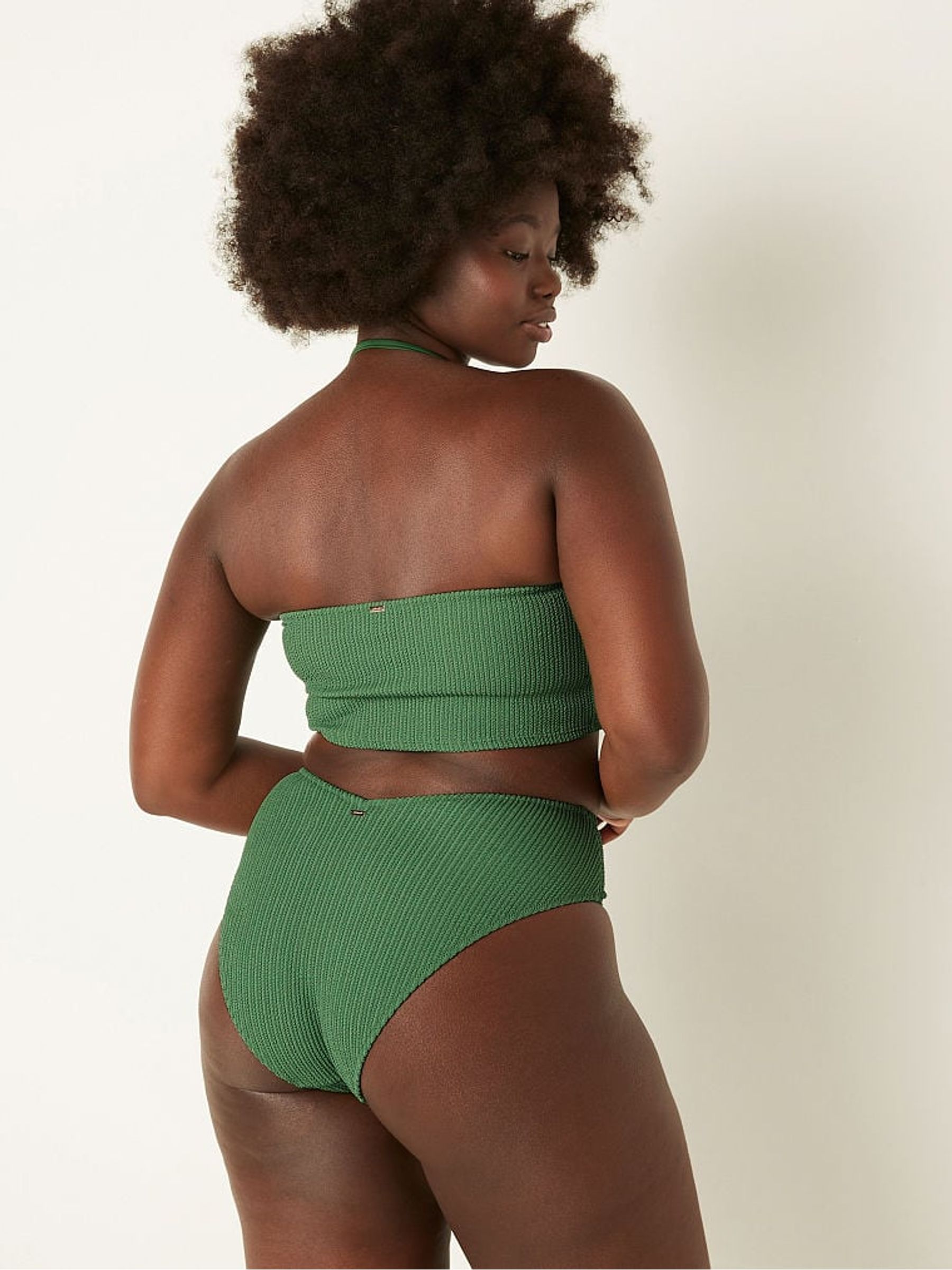 Forest Pine Green High Waisted Crinkle Bikini Bottom - Image 2 of 5