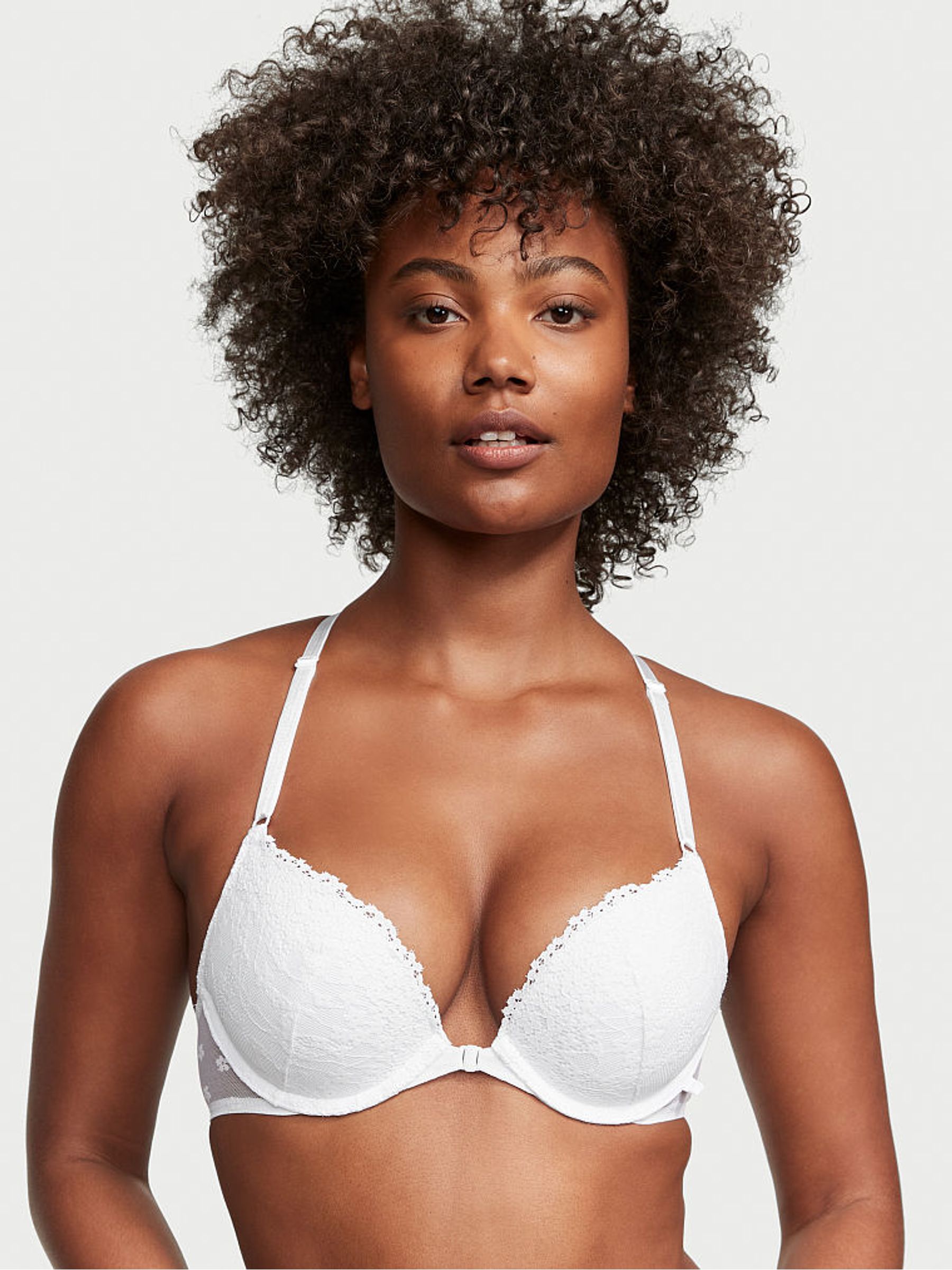 White Lace Front Fastening Push Up T-Shirt Bra - Image 1 of 2