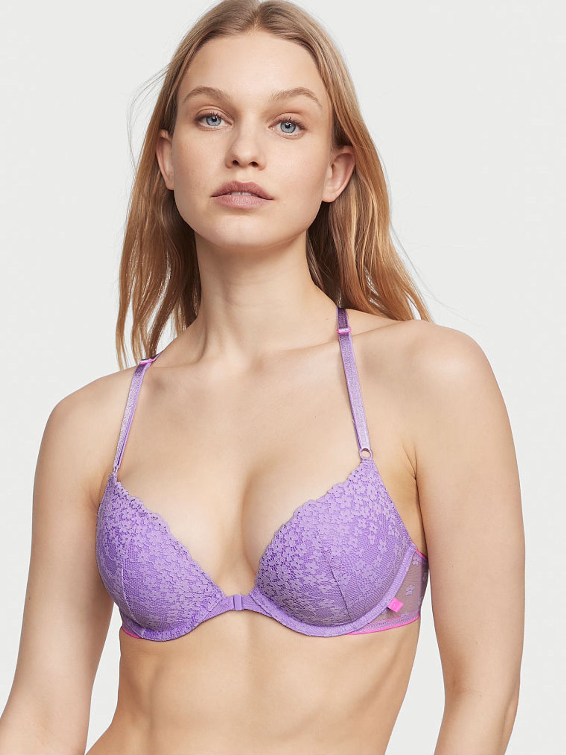 Secret Crush Purple Lace Front Fastening Push Up T-Shirt Bra - Image 1 of 3