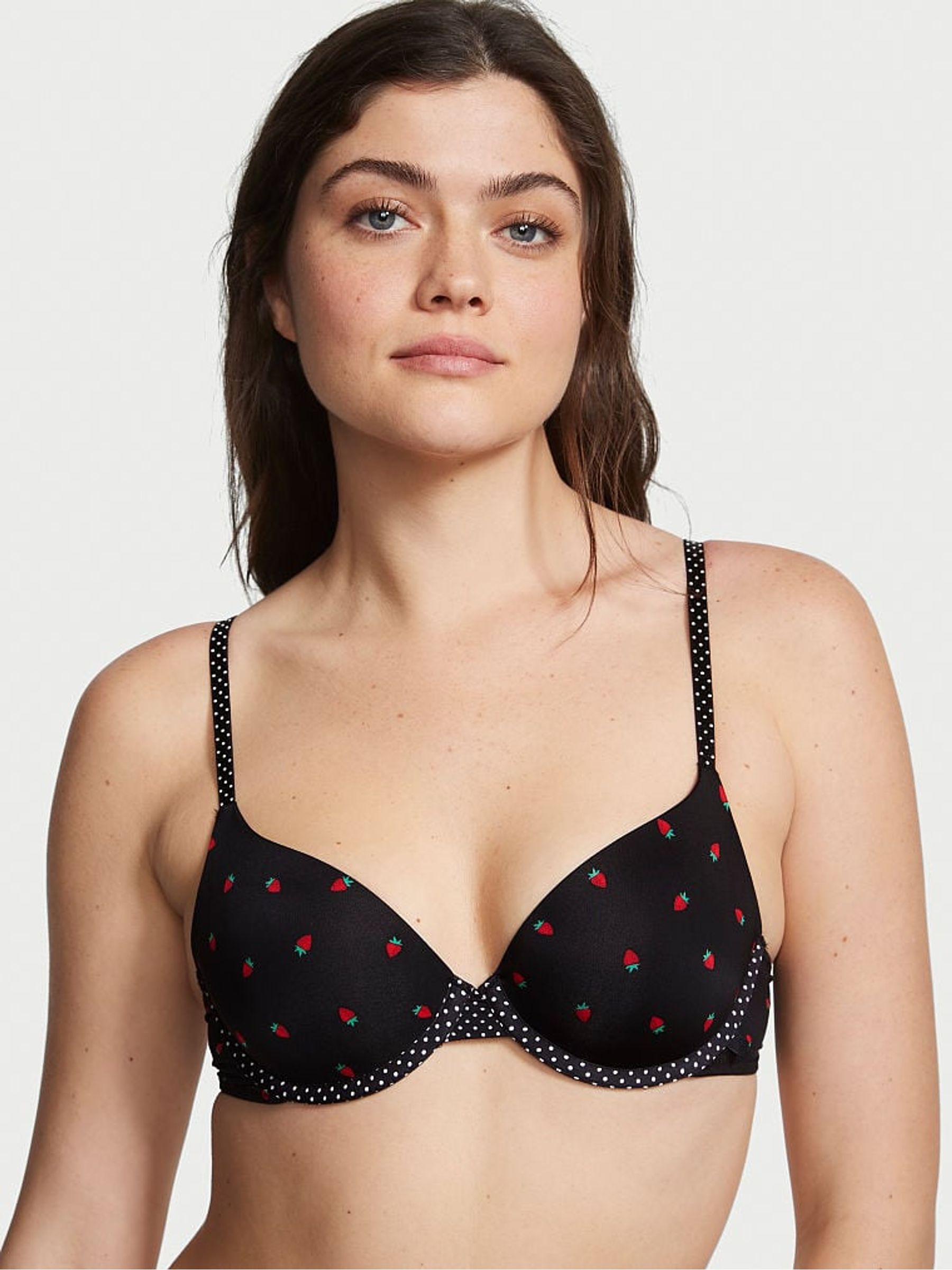 Black Strawberry Print Lightly Lined TShirt Demi Bra - Image 1 of 3