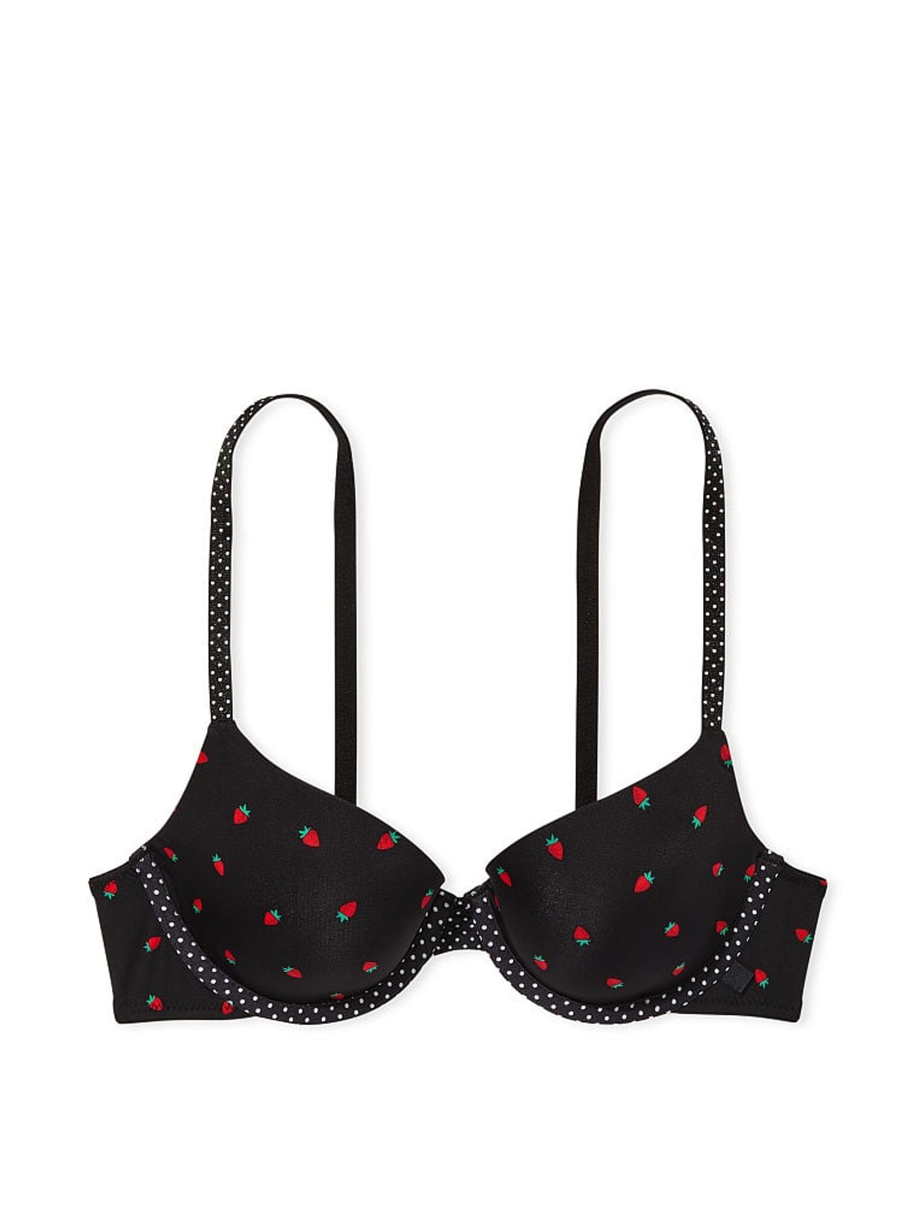 Black Strawberry Print Lightly Lined TShirt Demi Bra - Image 3 of 3