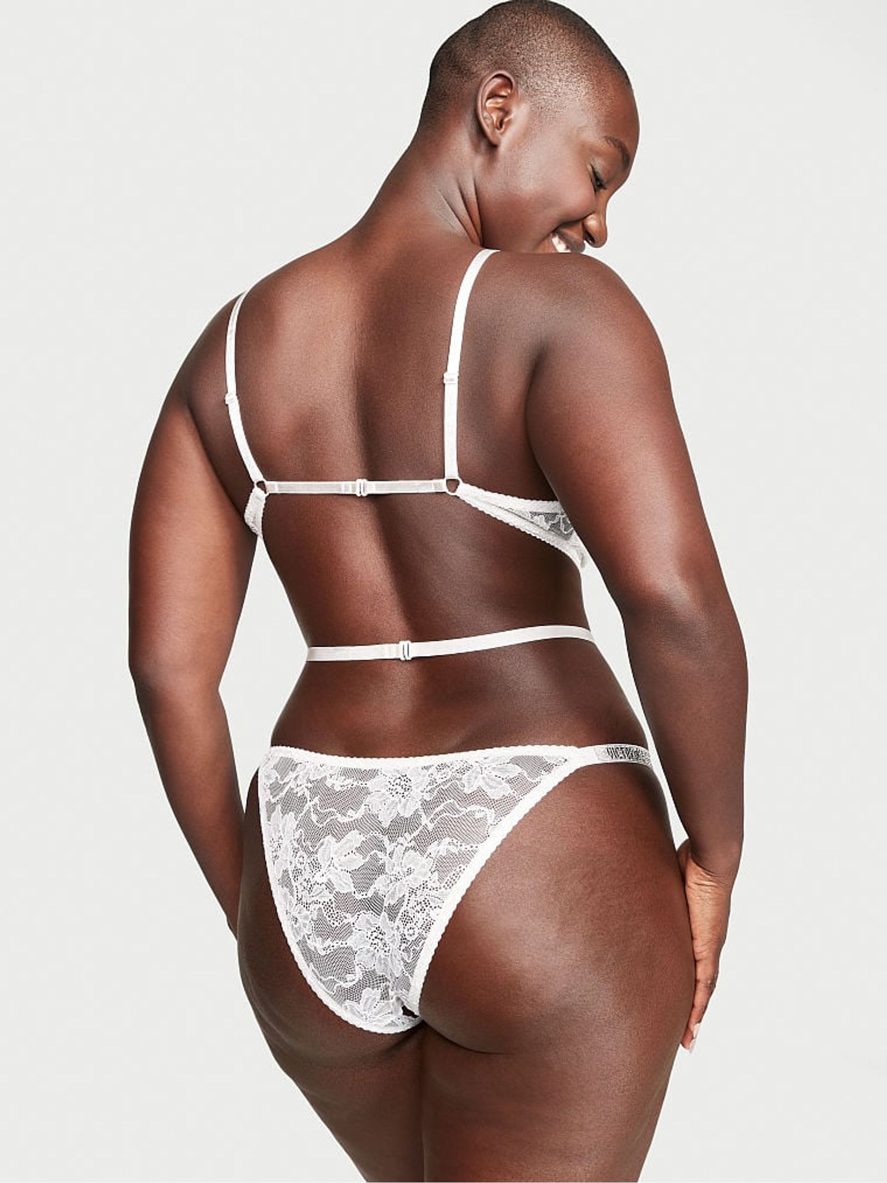 Coconut White Shine Strap Lace Crotchless Bodysuit - Image 2 of 3