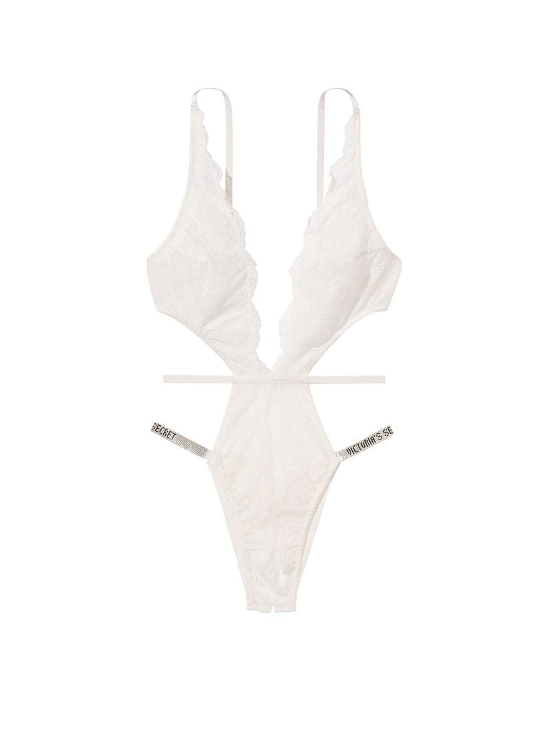 Coconut White Shine Strap Lace Crotchless Bodysuit - Image 3 of 3