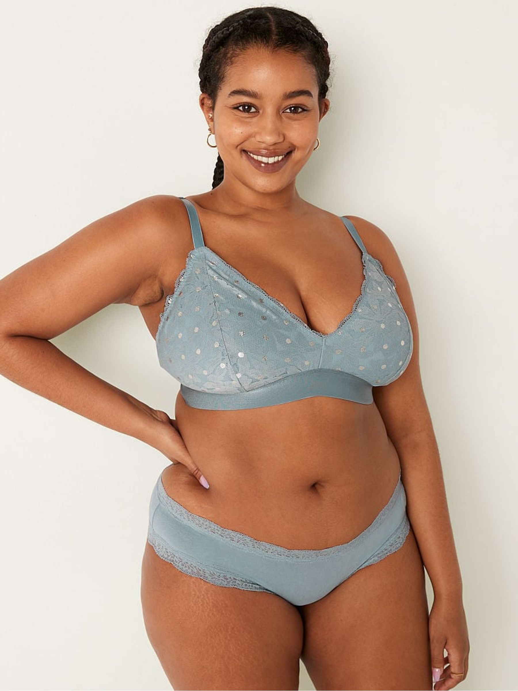 Chalk Blue Dots Fuller Cup Lace Unlined Triangle Bralette - Image 3 of 4