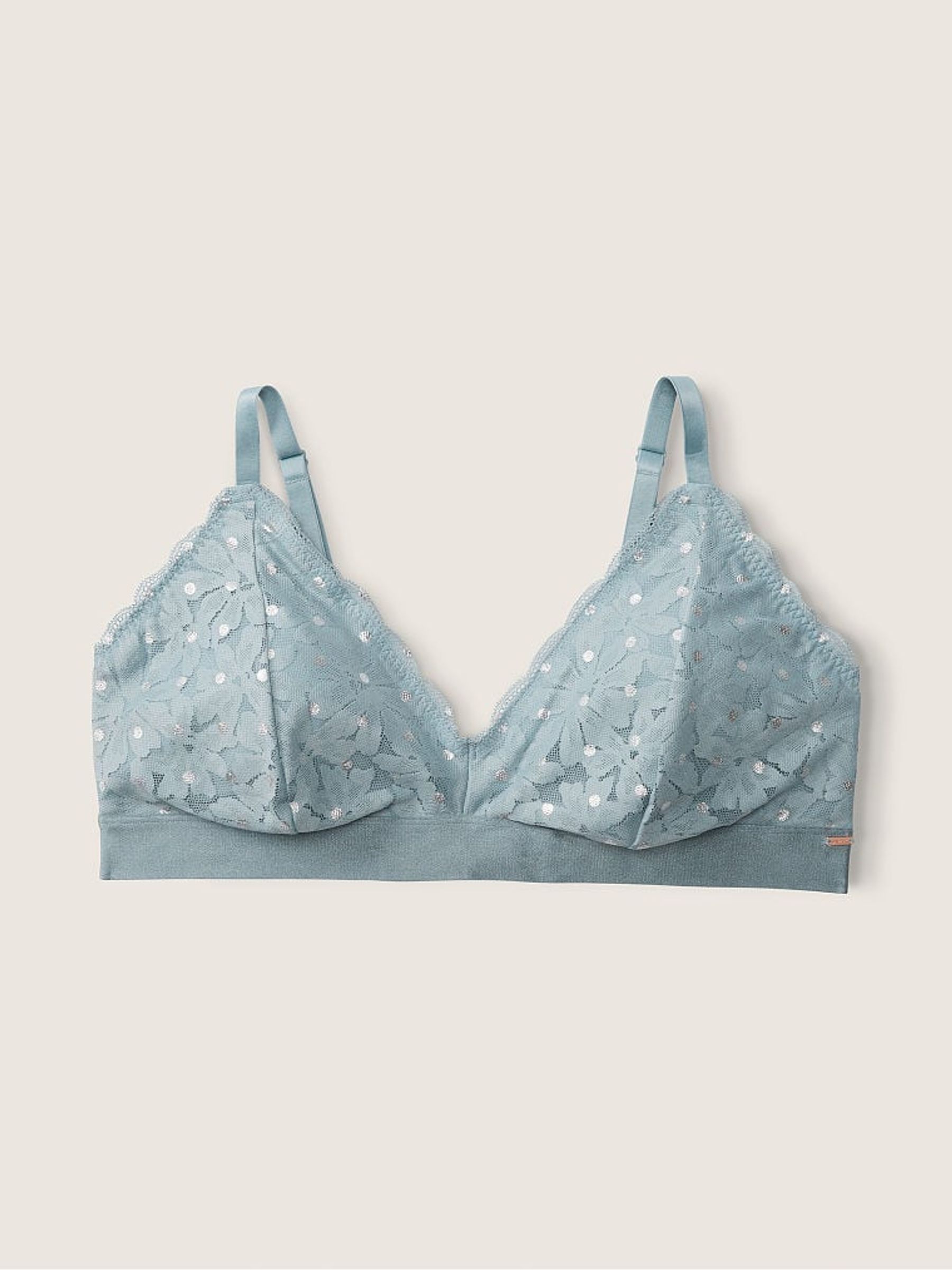 Chalk Blue Dots Fuller Cup Lace Unlined Triangle Bralette - Image 4 of 4