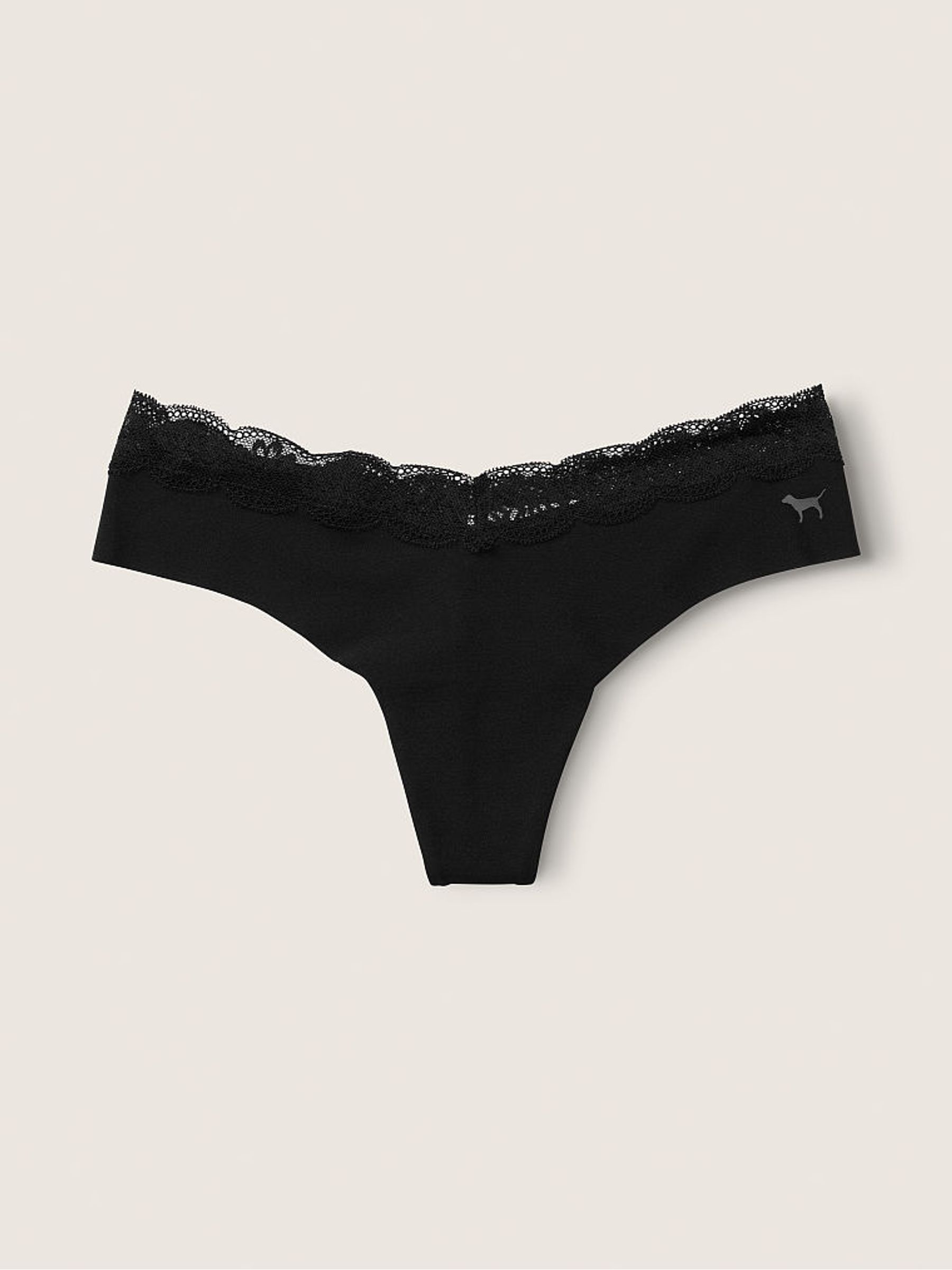 Pure Black No Show Lace Trim Thong Knickers - Image 1 of 1