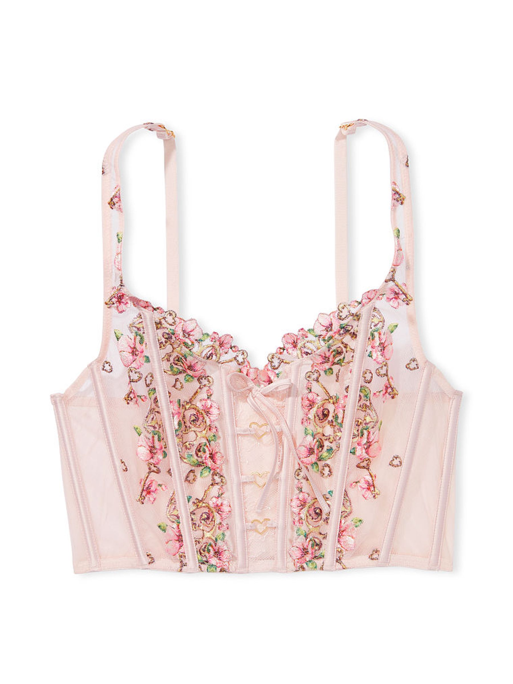 Ballet Floral Pink Embroidered Unlined Non Wired Corset Bra Top - Image 4 of 4