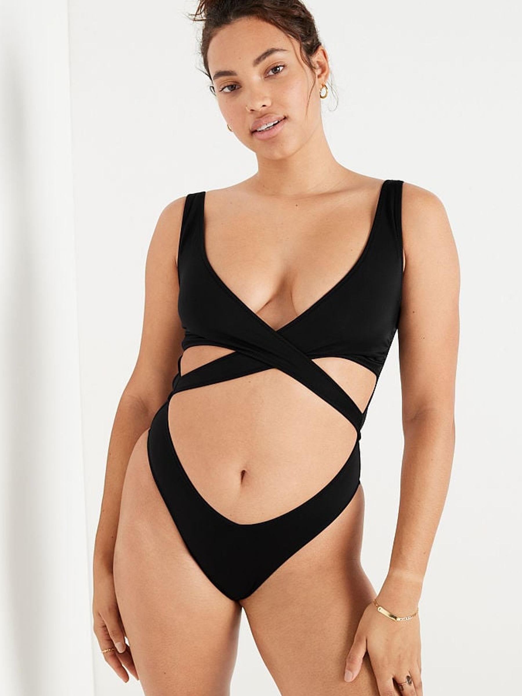 Pure Black Body Wrap Swimsuit - Image 1 of 4