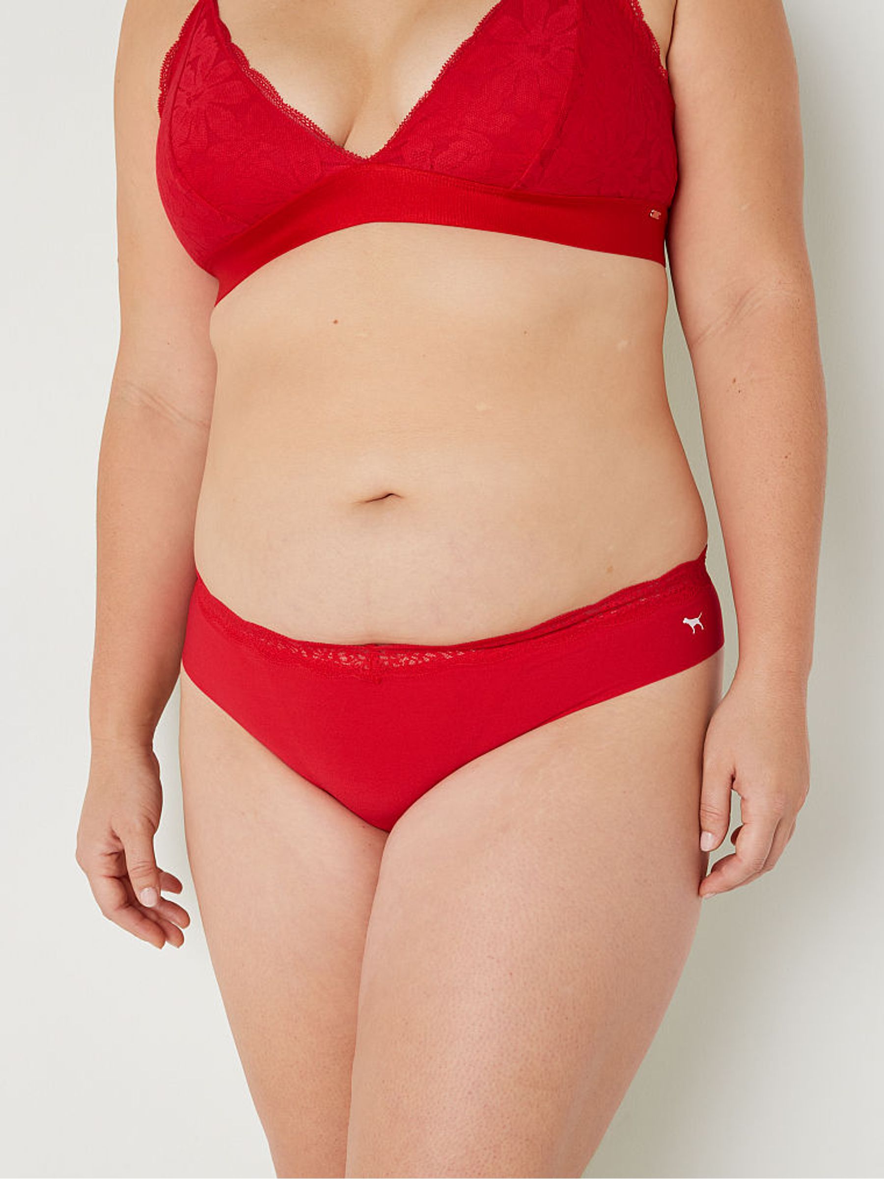Script Pepper Red No Show Lace Trim Thong Knickers - Image 1 of 1