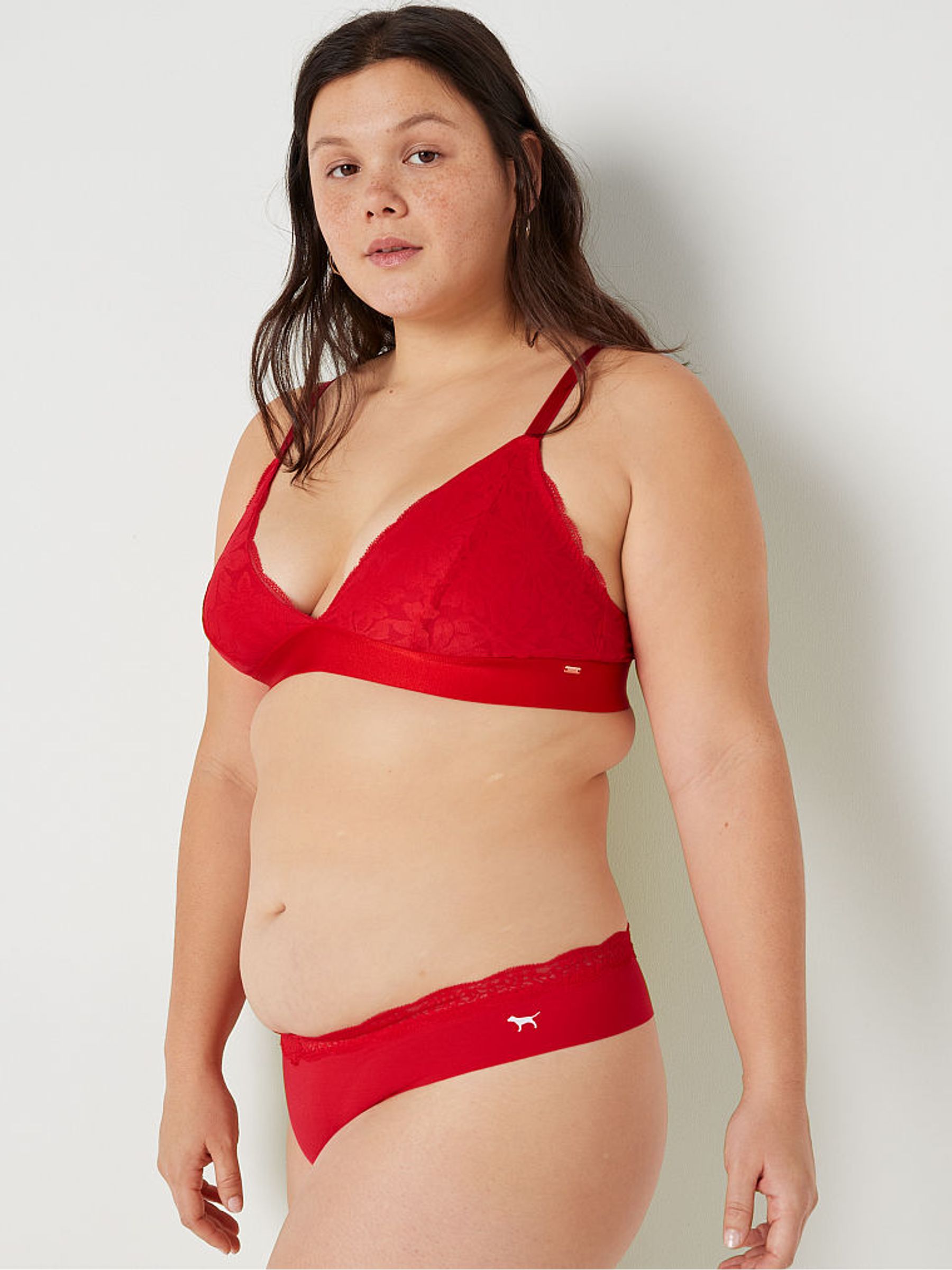 Script Pepper Red No Show Lace Trim Thong Knickers - Image 2 of 3