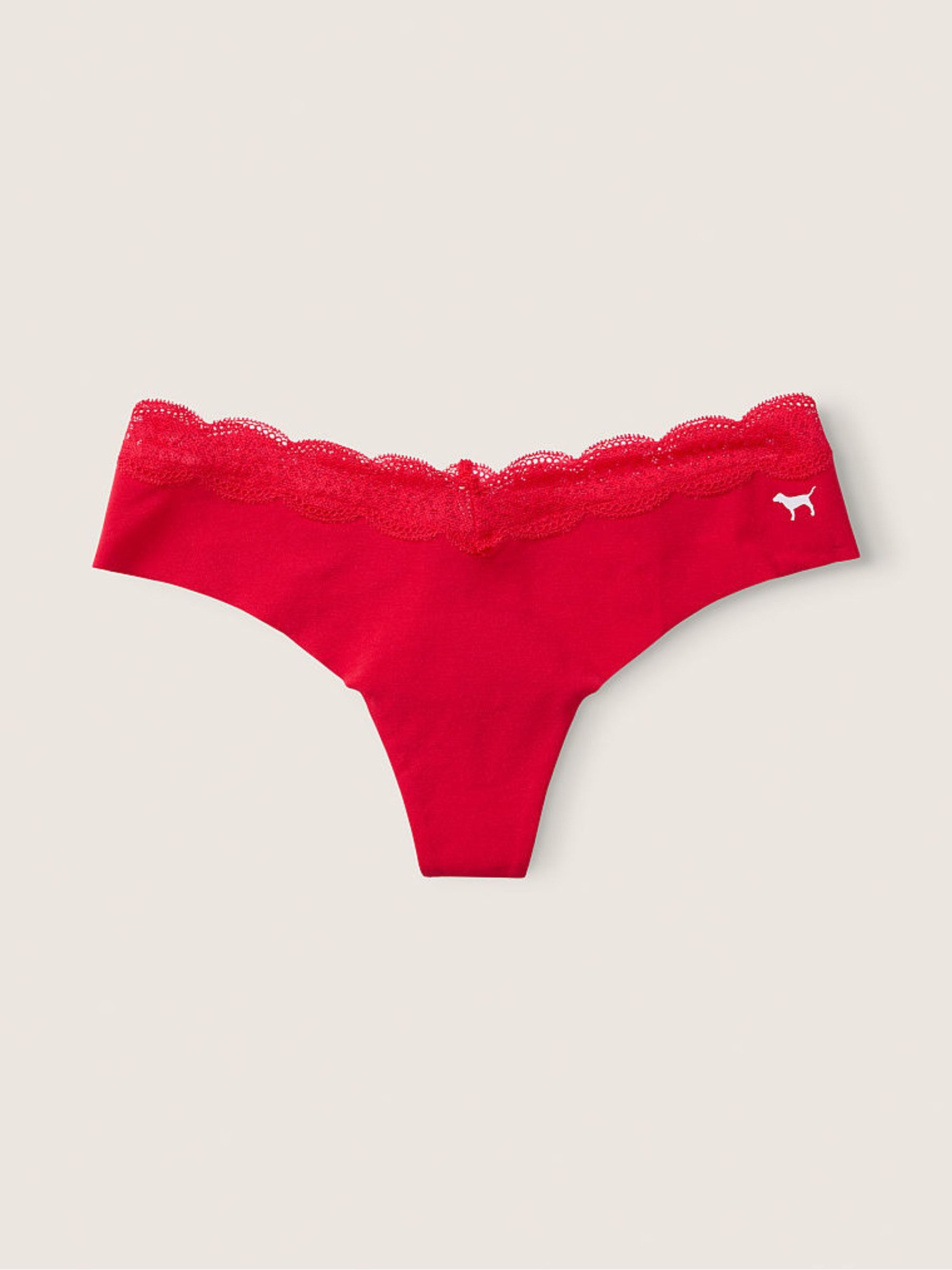 Script Pepper Red No Show Lace Trim Thong Knickers - Image 3 of 3