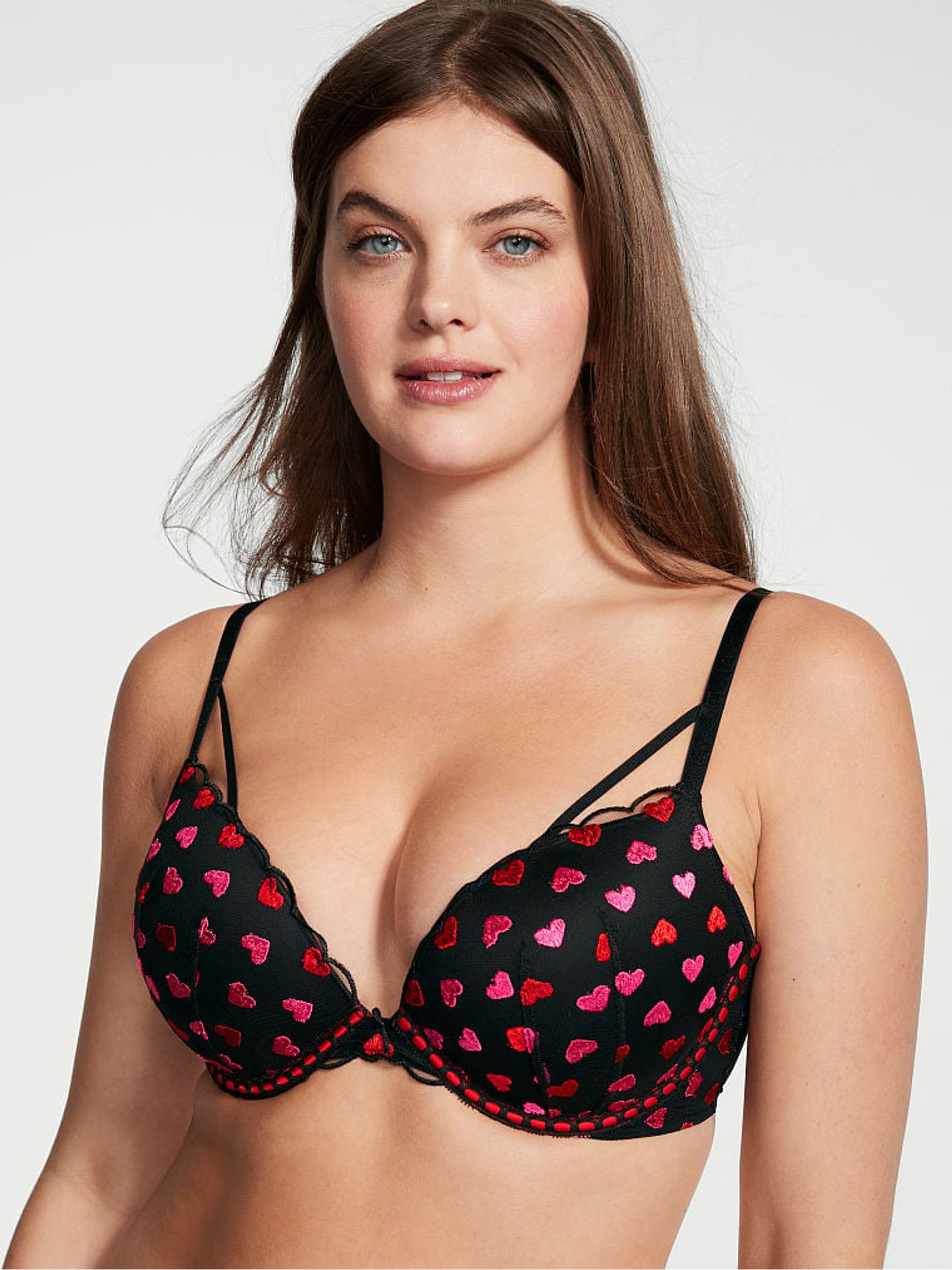Black Multi Heart Embroidered Push Up Bra - Image 1 of 2