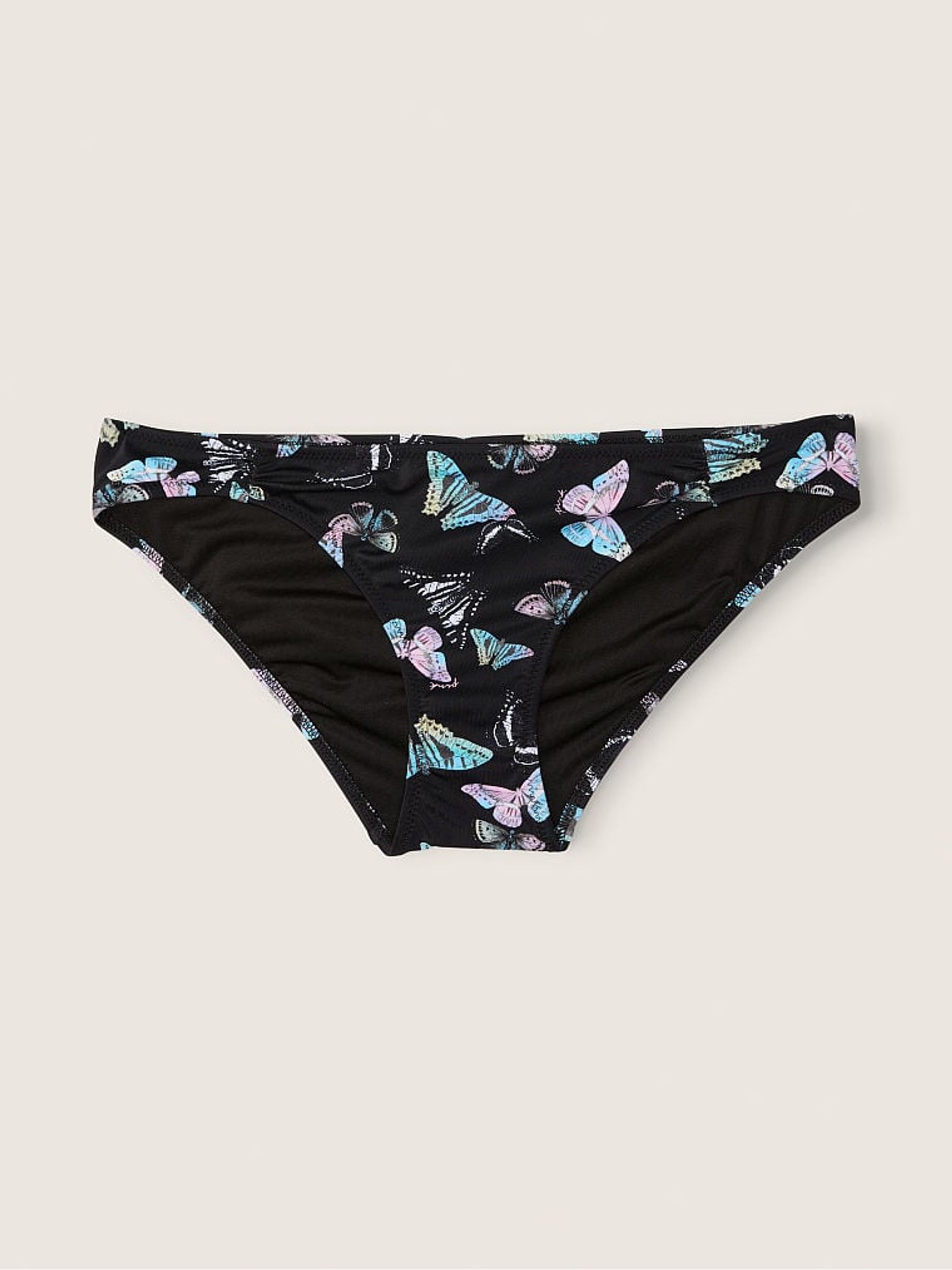 Dark Charcoal Grey Butterfly Ruched Front Bikini Bottoms - Image 1 of 1