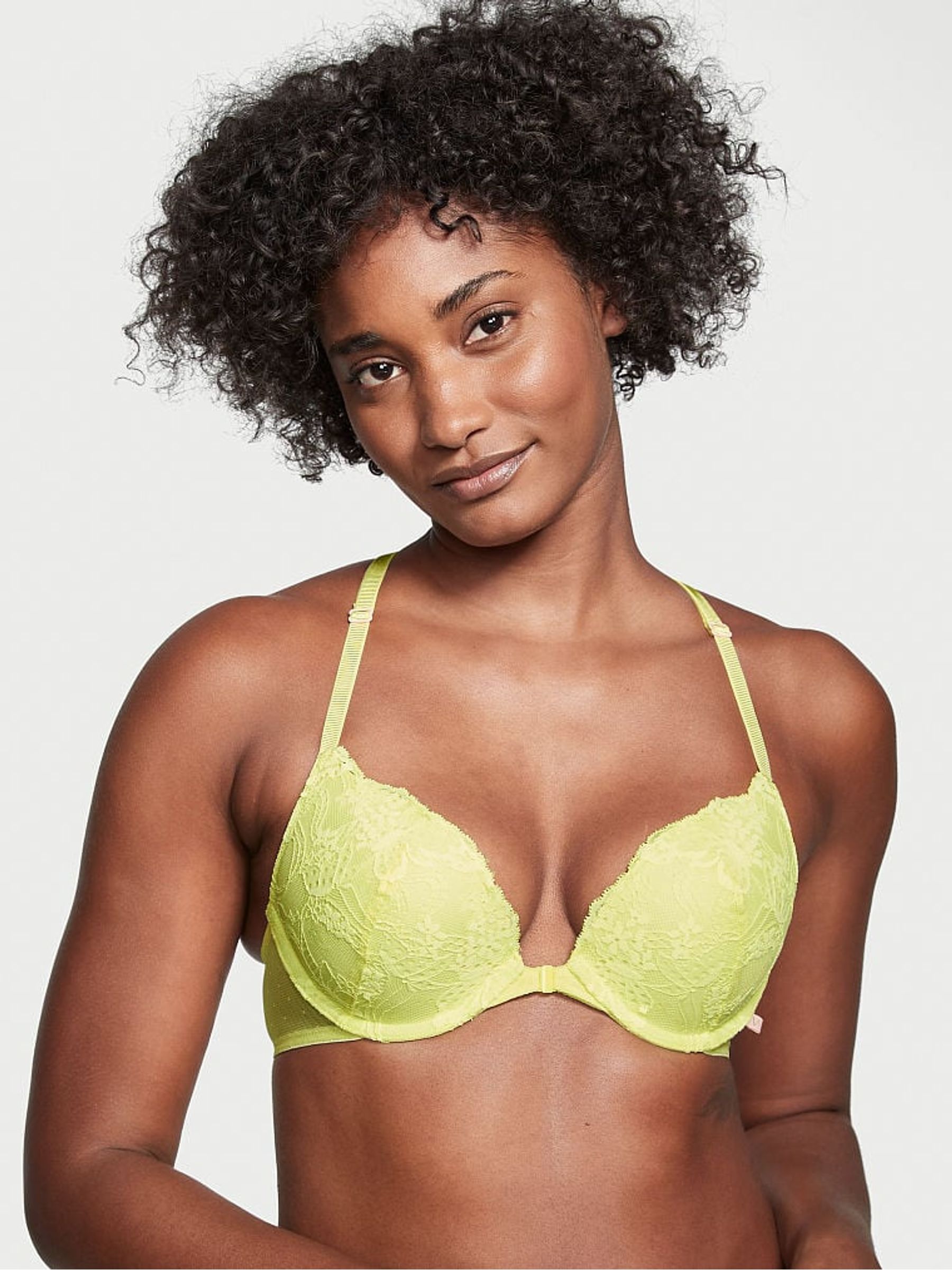 Lime Citron Yellow Lace Front Fastening Push Up T-Shirt Bra - Image 1 of 2