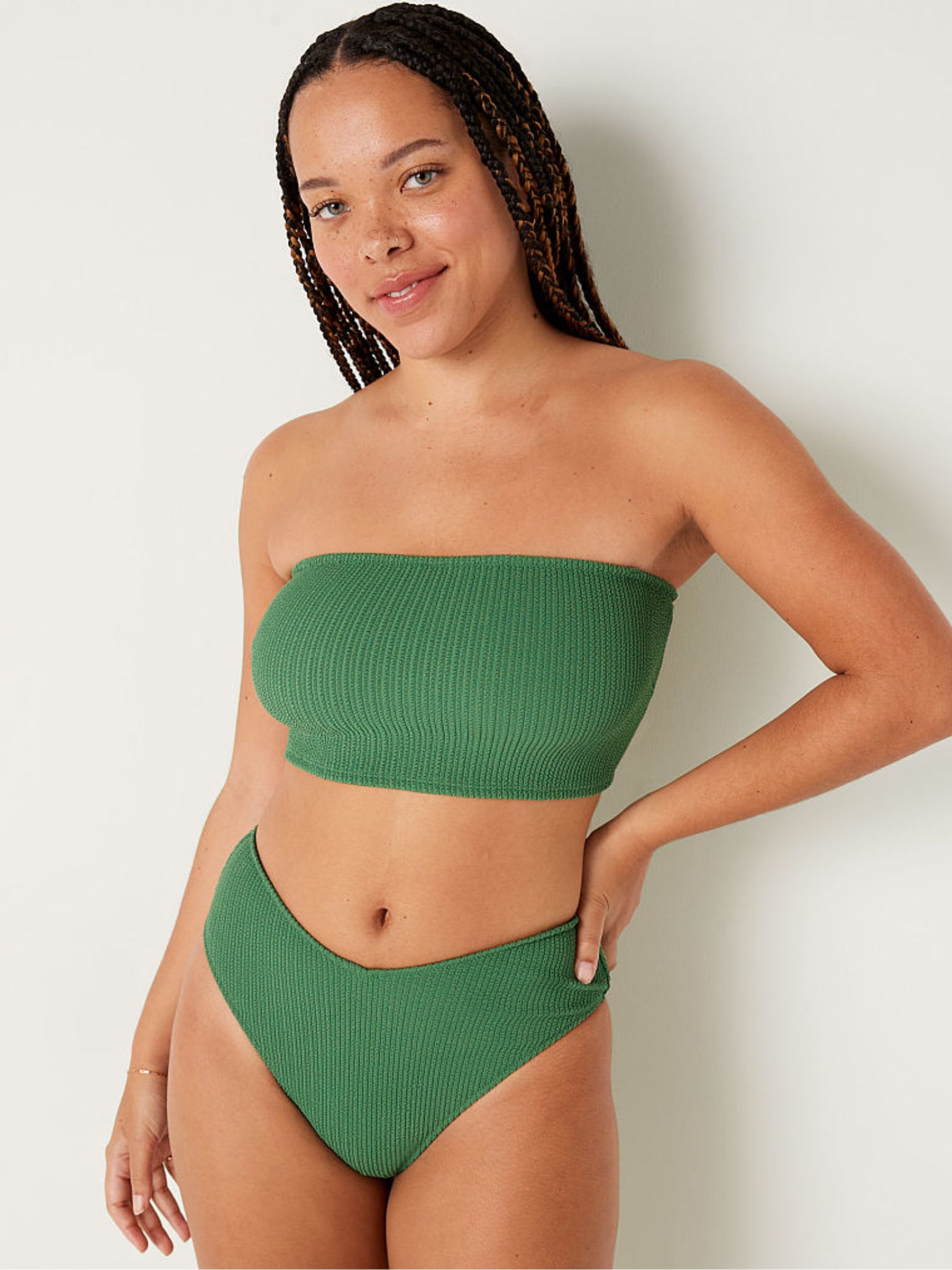 Green Strapless Crinkle Bikini Top - Image 1 of 6
