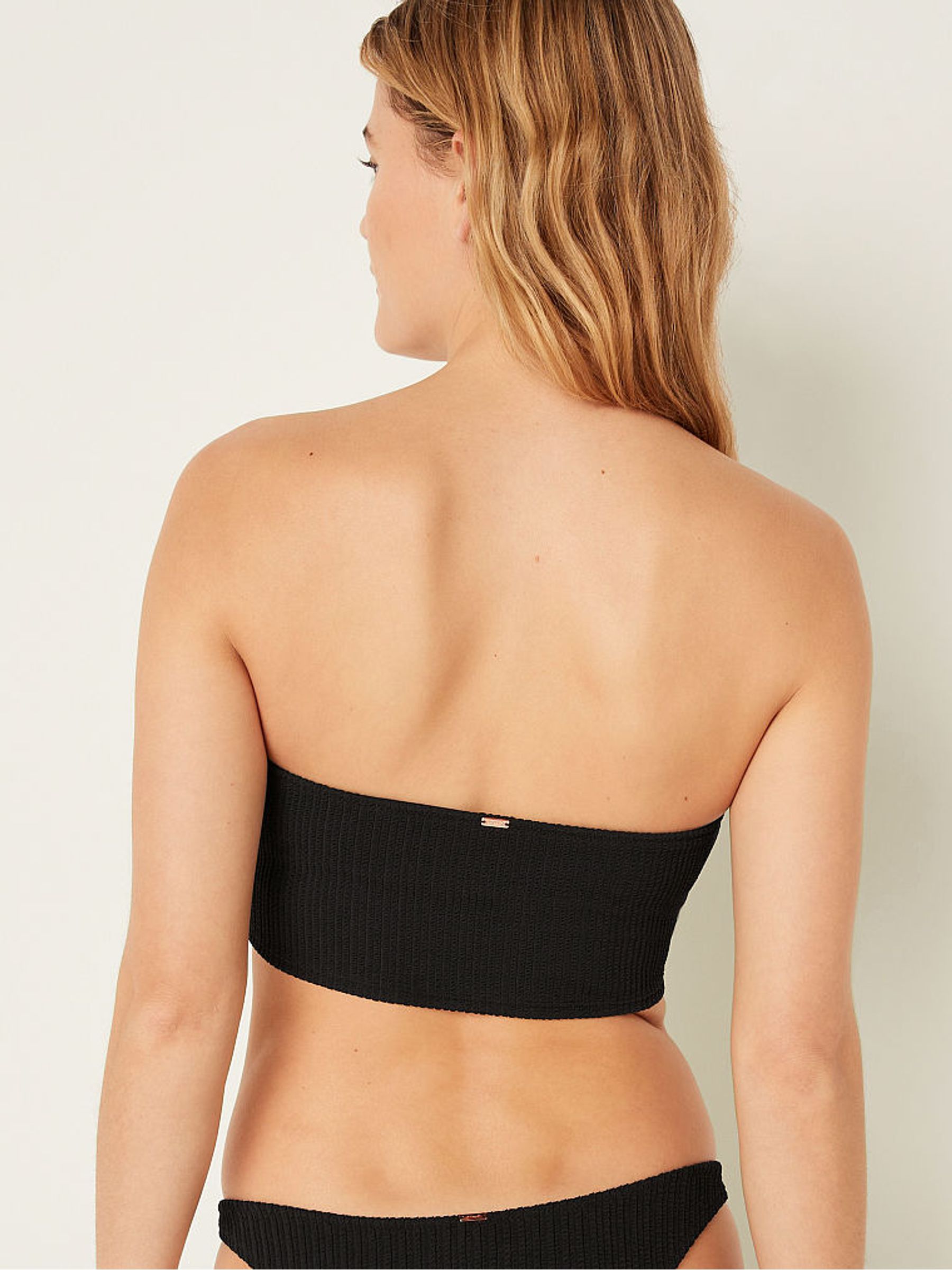 Pure Black Strapless Crinkle Bikini Top - Image 2 of 6
