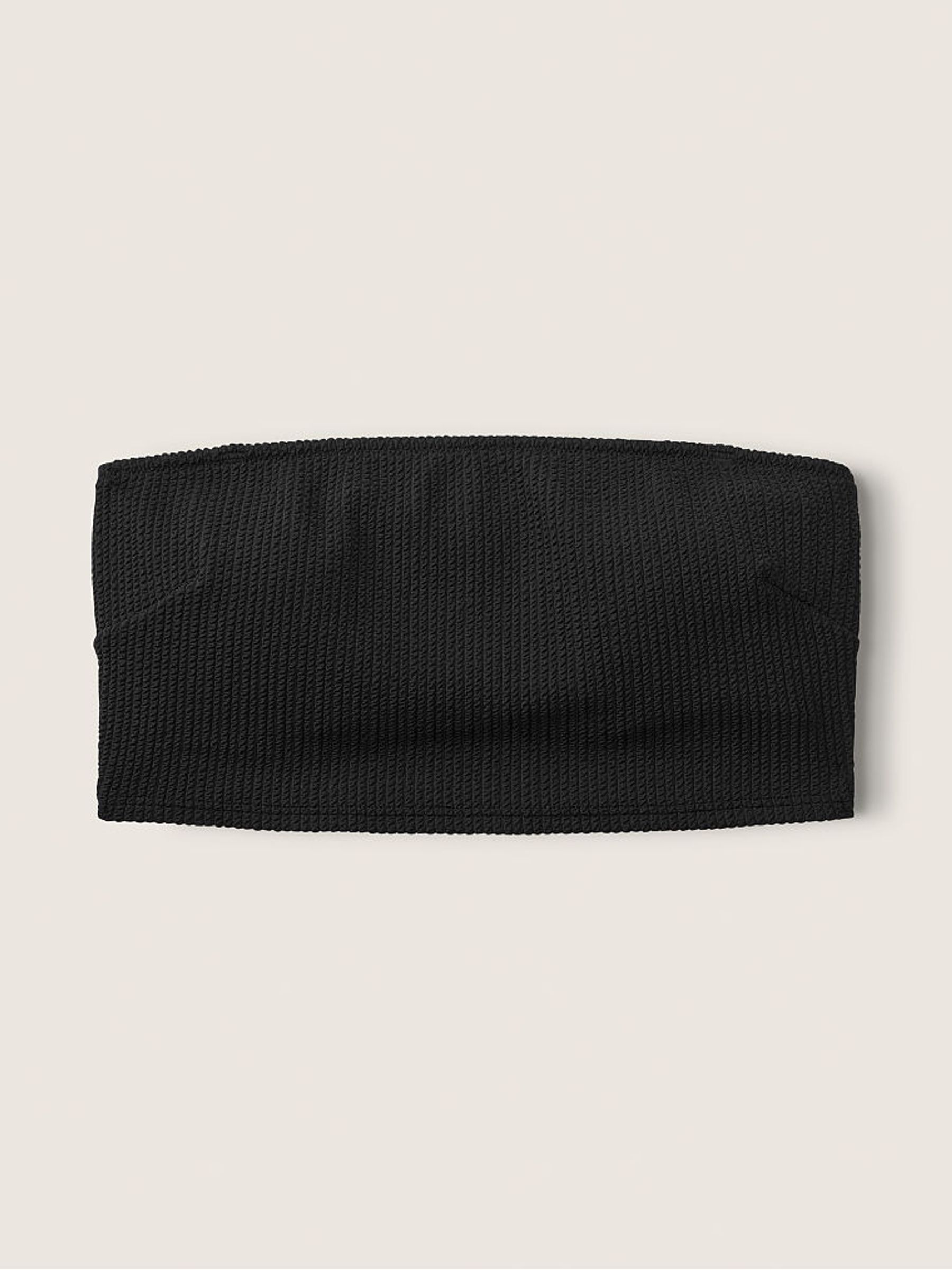Pure Black Strapless Crinkle Bikini Top - Image 4 of 6