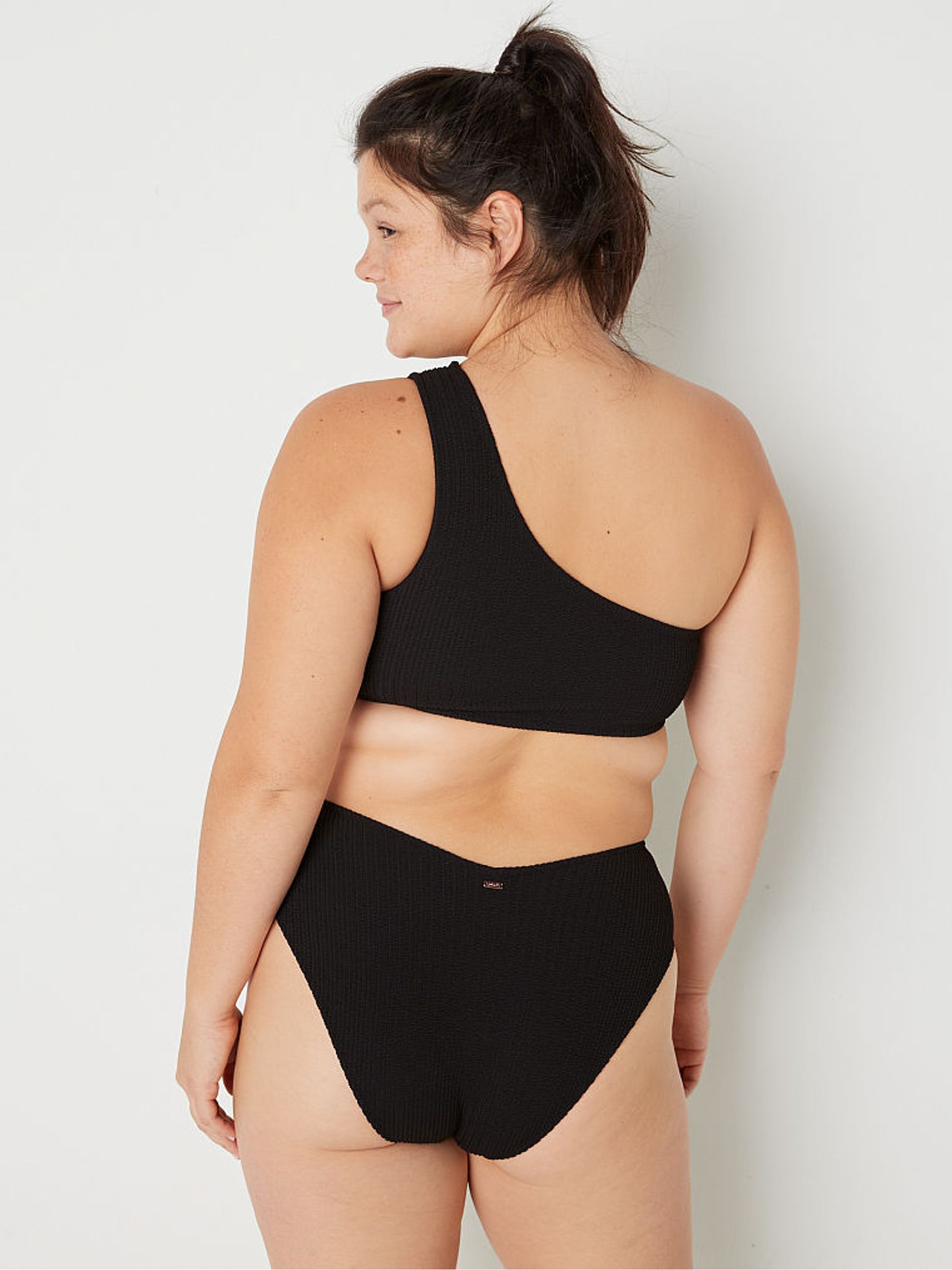 Black Crinkle One Shoulder Bikini Top - Image 2 of 5