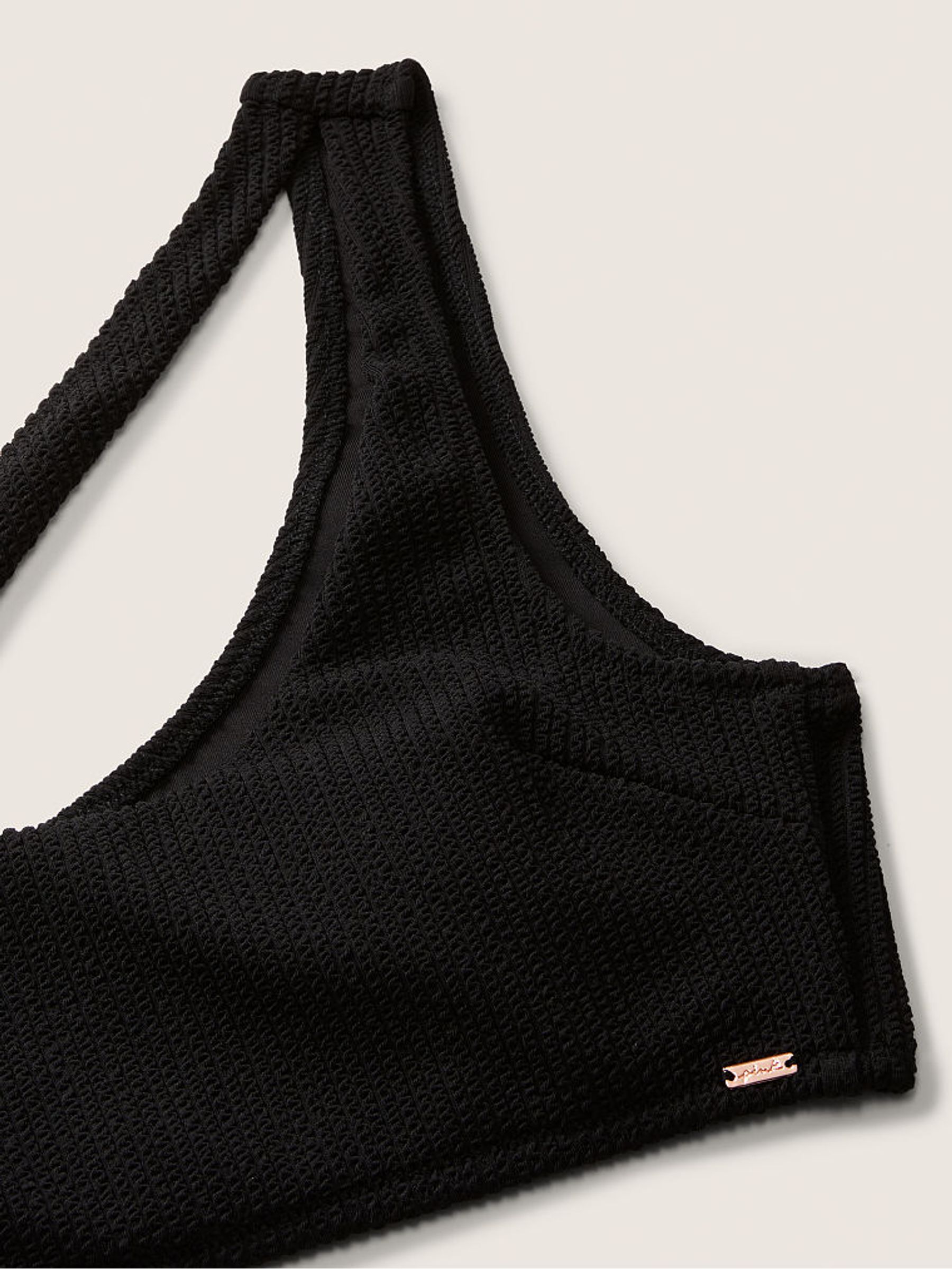 Black Crinkle One Shoulder Bikini Top - Image 5 of 5