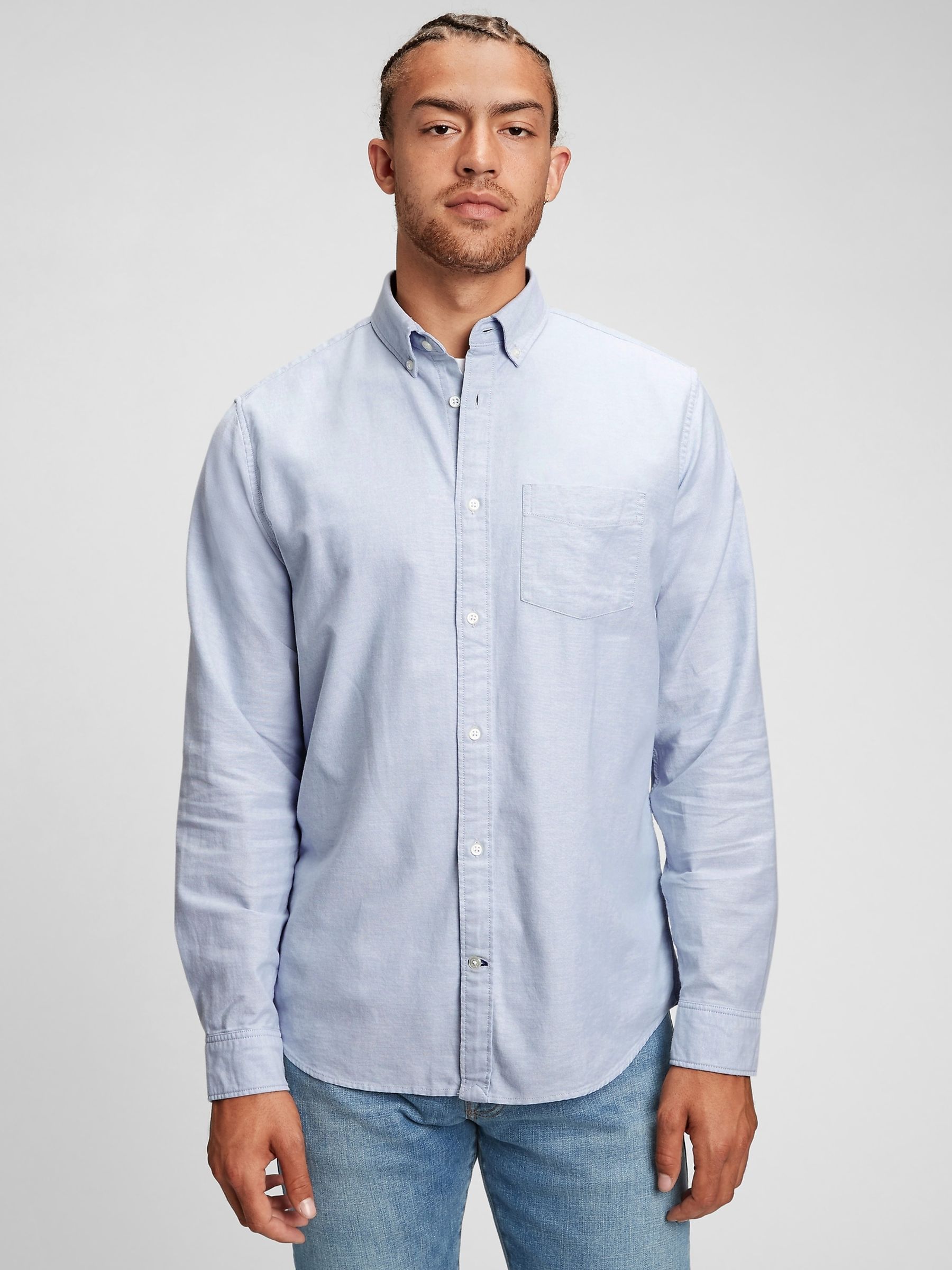 Light Blue Regular Fit Long Sleeve Oxford Shirt - Image 1 of 5