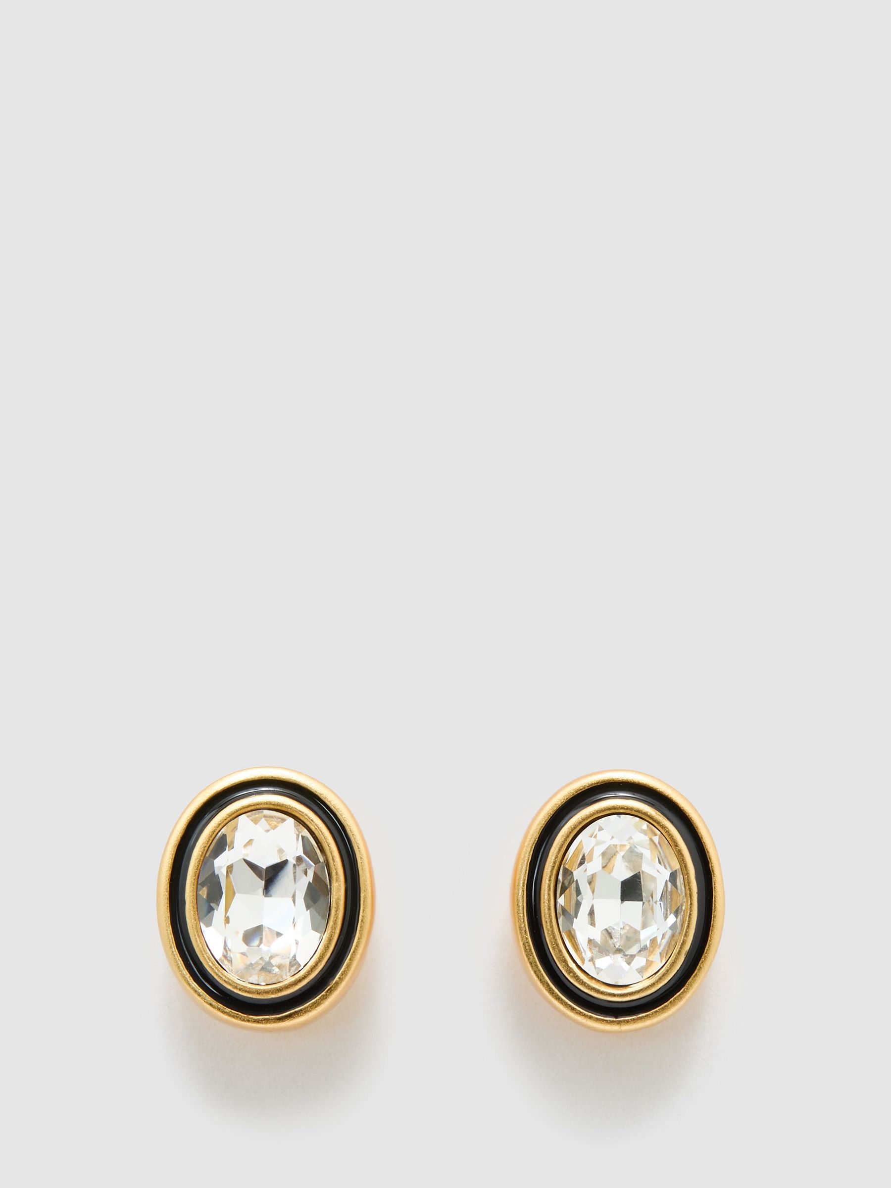 Crystal Rock Enamel Stud Earrings in Gold Tone - Image 2 of 4